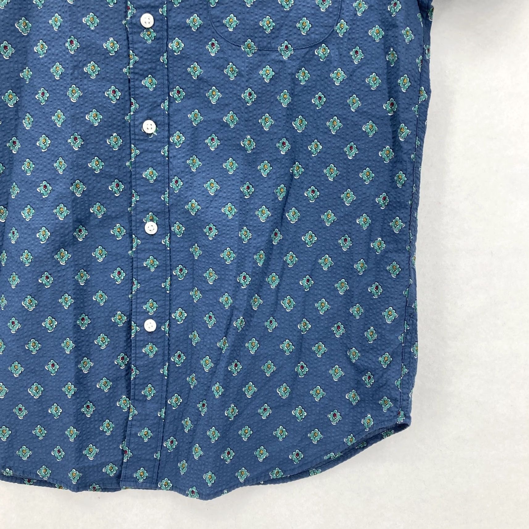 J.Crew J.Crew Shirt Mens Small Blue Classic Short Sleeve Floral Medallion Seersucker Shirt Size US S / EU 44-46 / 1 - 3 Thumbnail