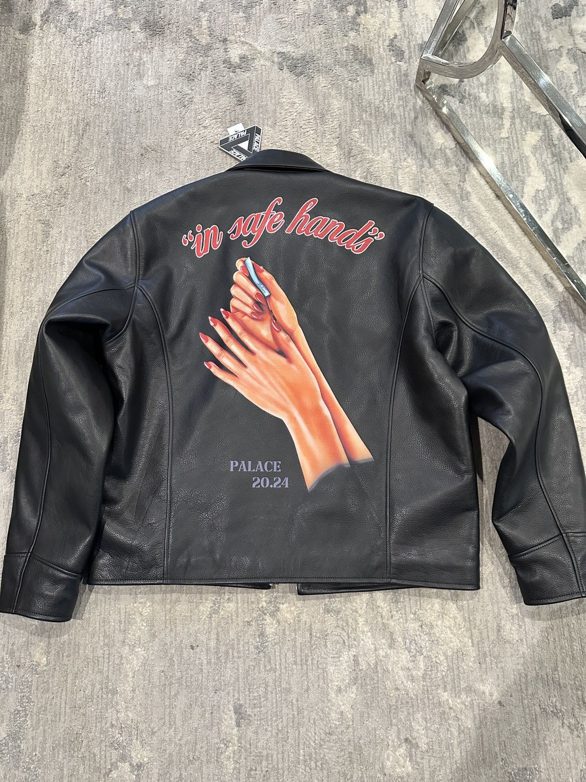 image of Palace Safe Hands Leather Jacket Ss24 in Black, Men's (Size XL)