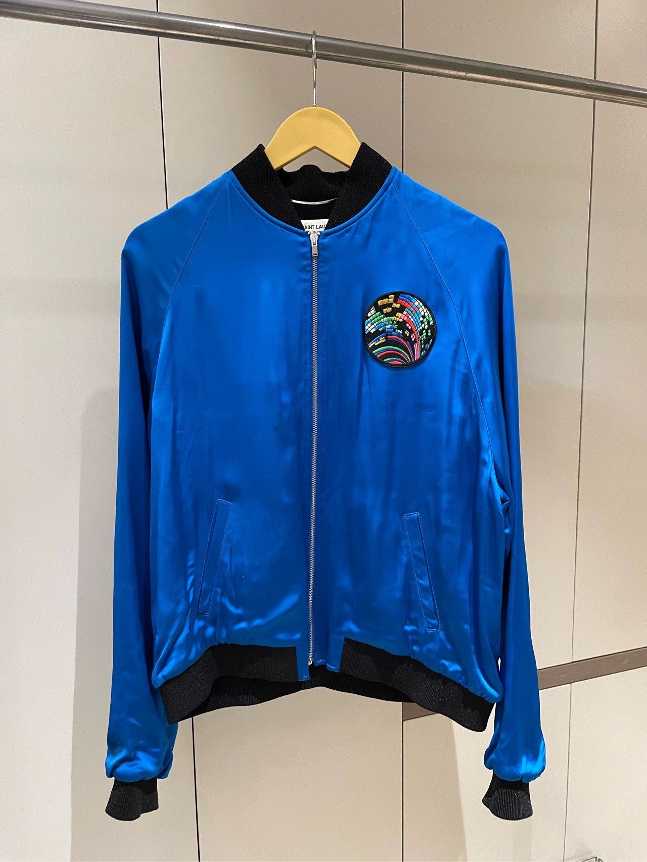 Saint Laurent Paris Saint Laurent Paris Blue Silk Shark Baseball Jacket Size US L / EU 52-54 / 3 - 1 Thumbnail
