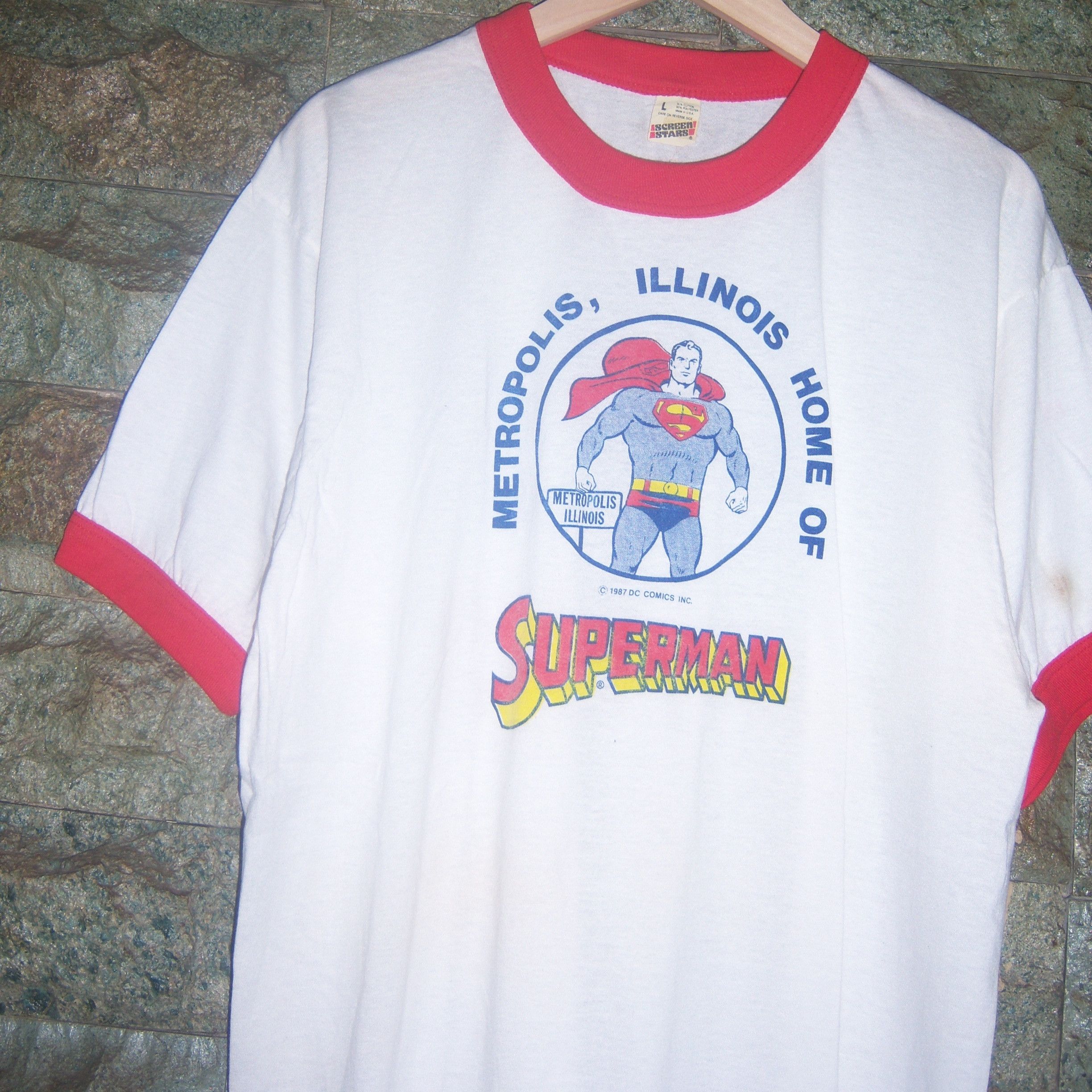 DC Comics × Vintage 1987 Dc Comics Superman Metropolis Illinois Ringer Tee Size US L / EU 52-54 / 3 - 4 Thumbnail