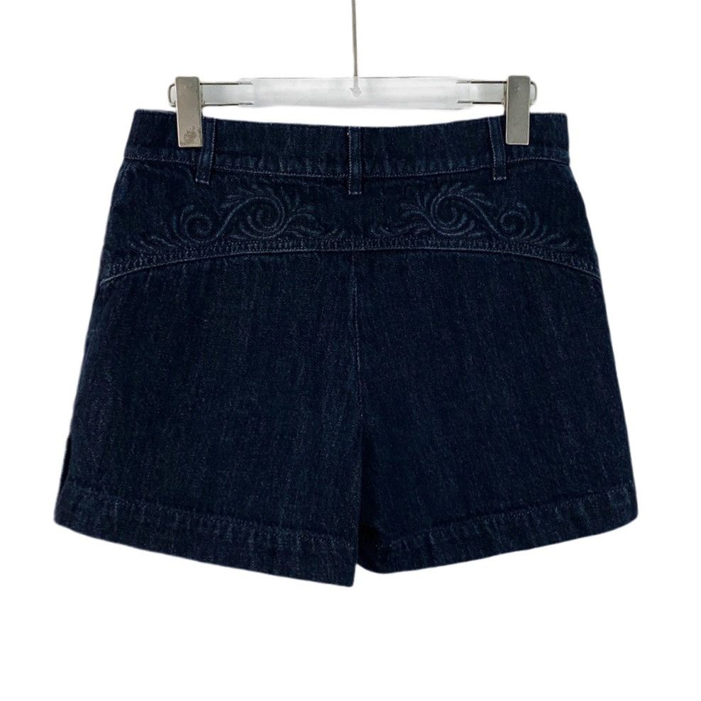 Chanel Chanel Navy Blue Court Flower Dark Embroidered Cotton Shorts Size 26" / US 2 / IT 38 - 2 Thumbnail