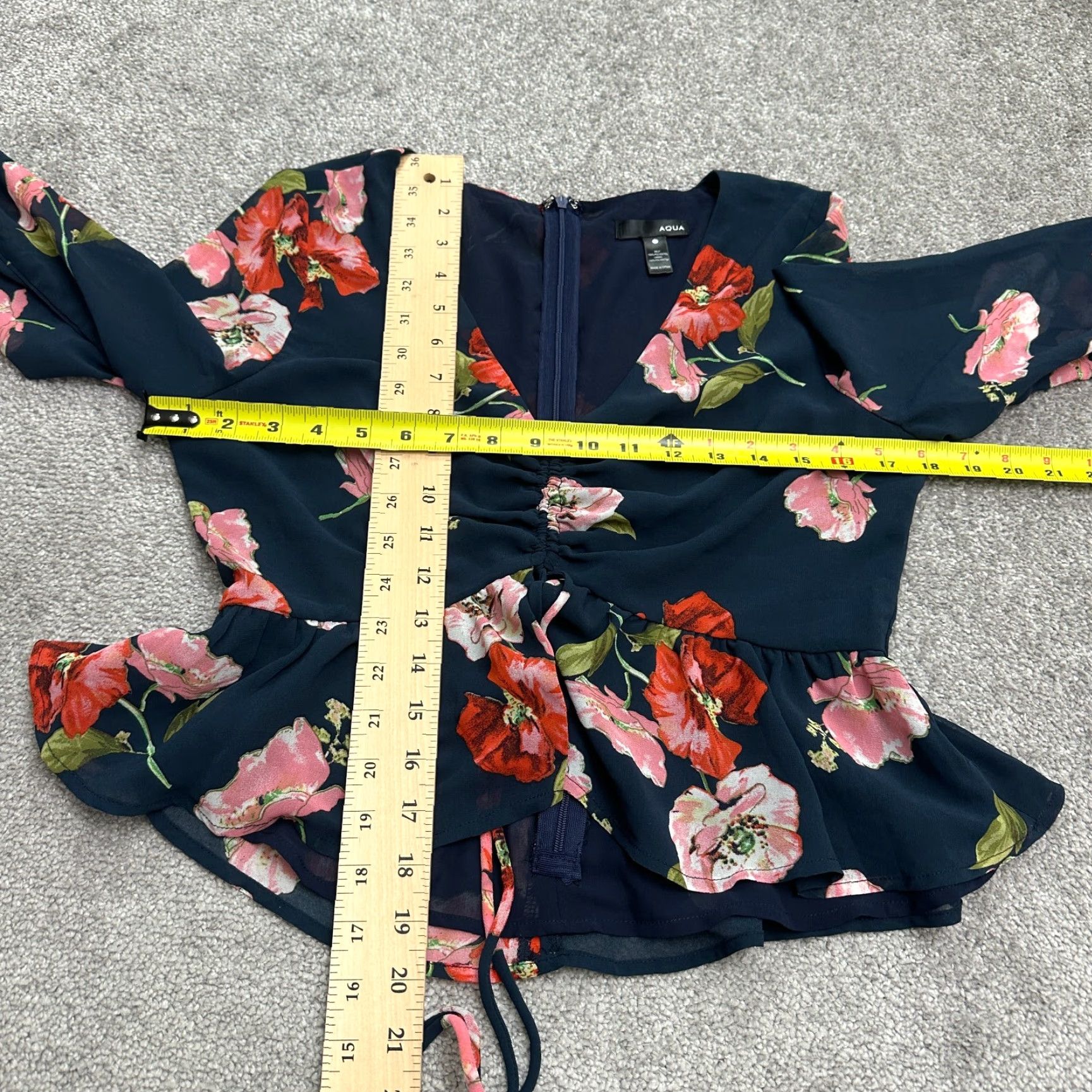 Bloomingdale's Aqua Bloomingdale's Cropped Top Womens S Blue Floral Bell Sleeve Peplum Size S / US 4 / IT 40 - 7 Thumbnail