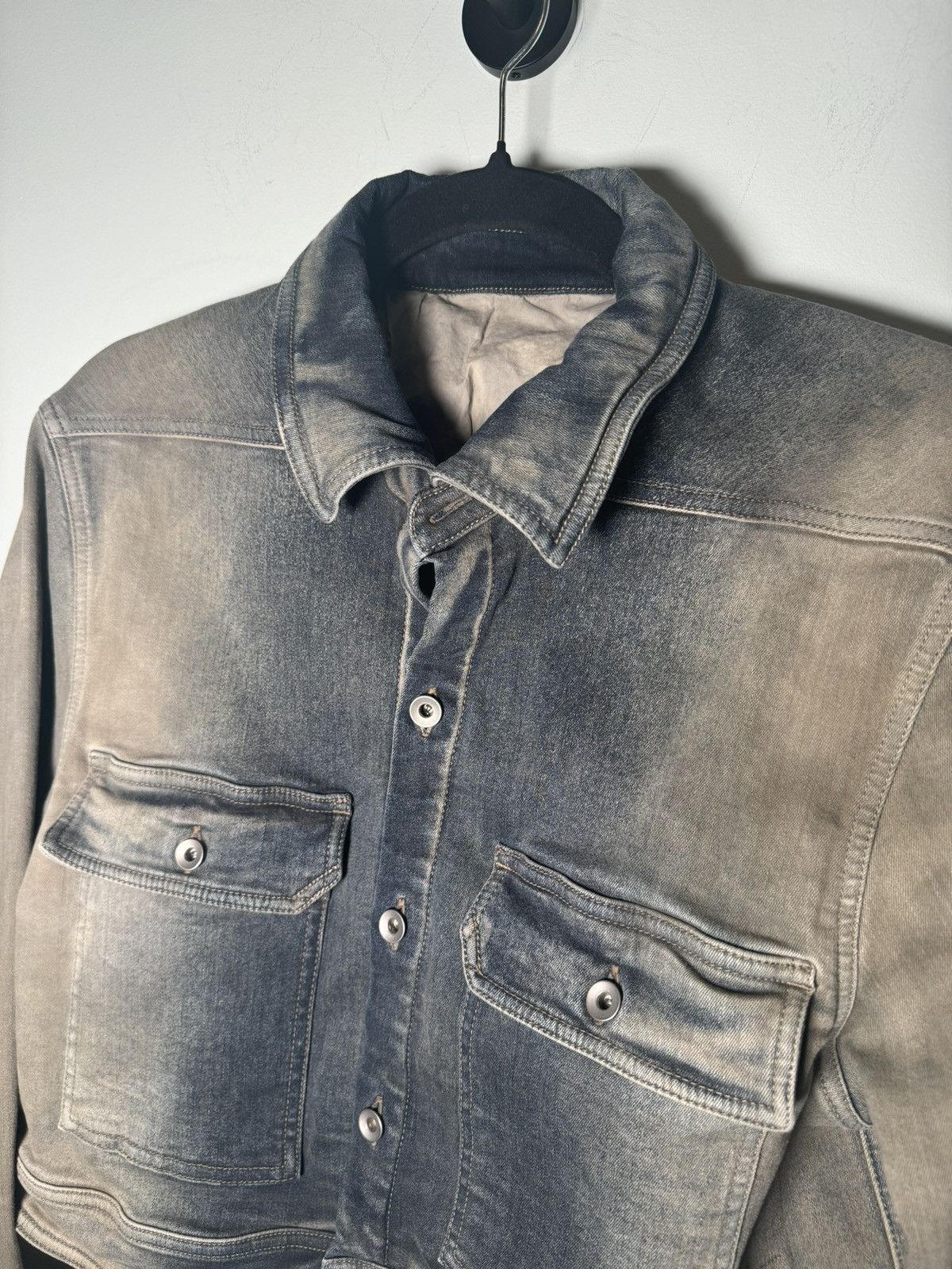 Rick Owens DRKSHDW Blue Brown Cropped Denim Jacket