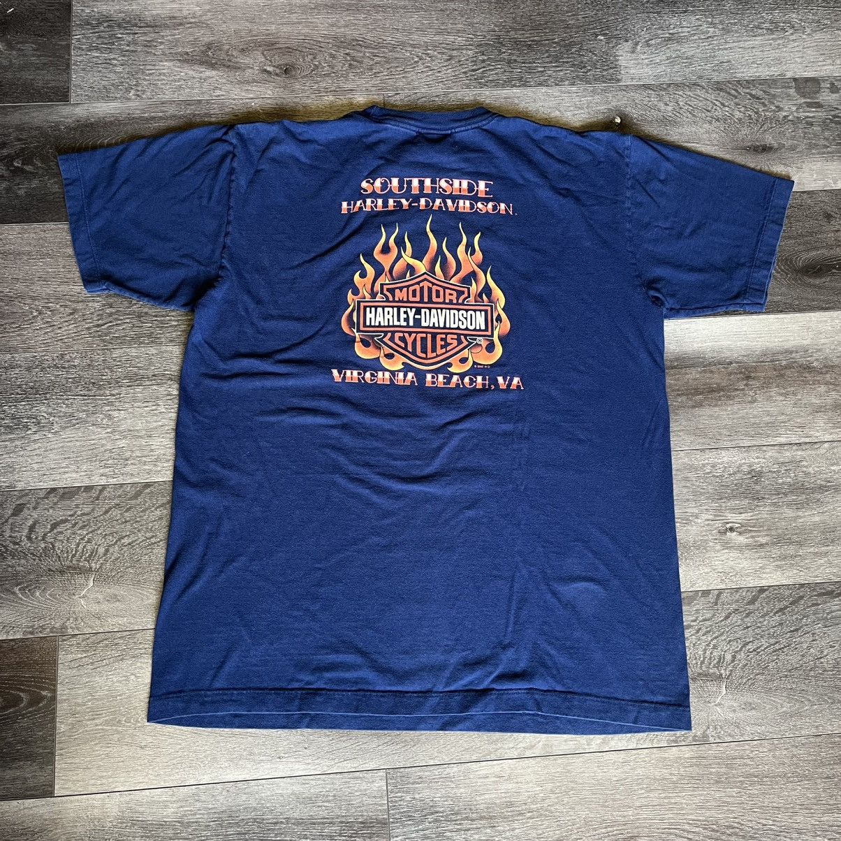 Harley Davidson Vintage 2007 Harley Davidson Flame Bald Eagle Logo Tee Shirt Size US XL / EU 56 / 4 - 2 Thumbnail