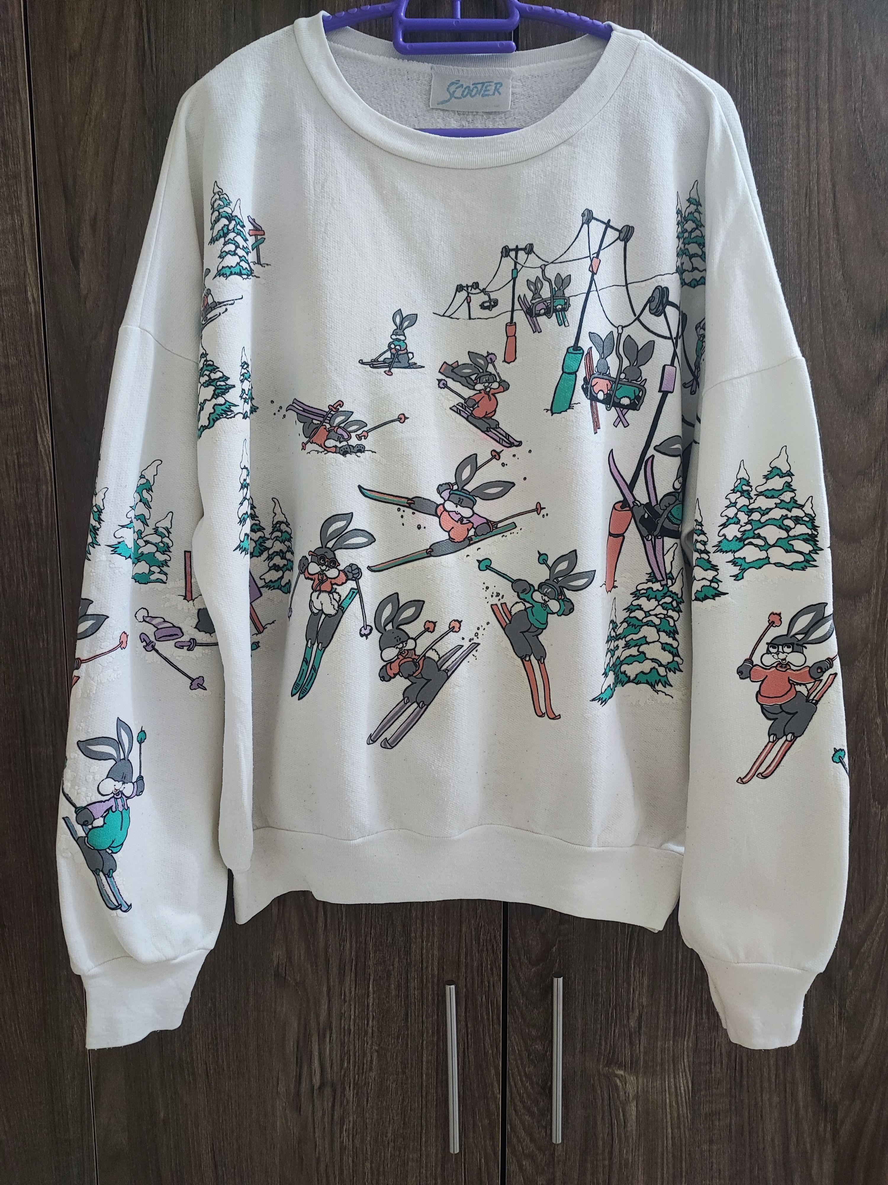 Vintage Vintage 80s/90s AOP Bunny Rabbit Ski Graphic Boxy Sweatshirt Size US M / EU 48-50 / 2 - 1 Thumbnail
