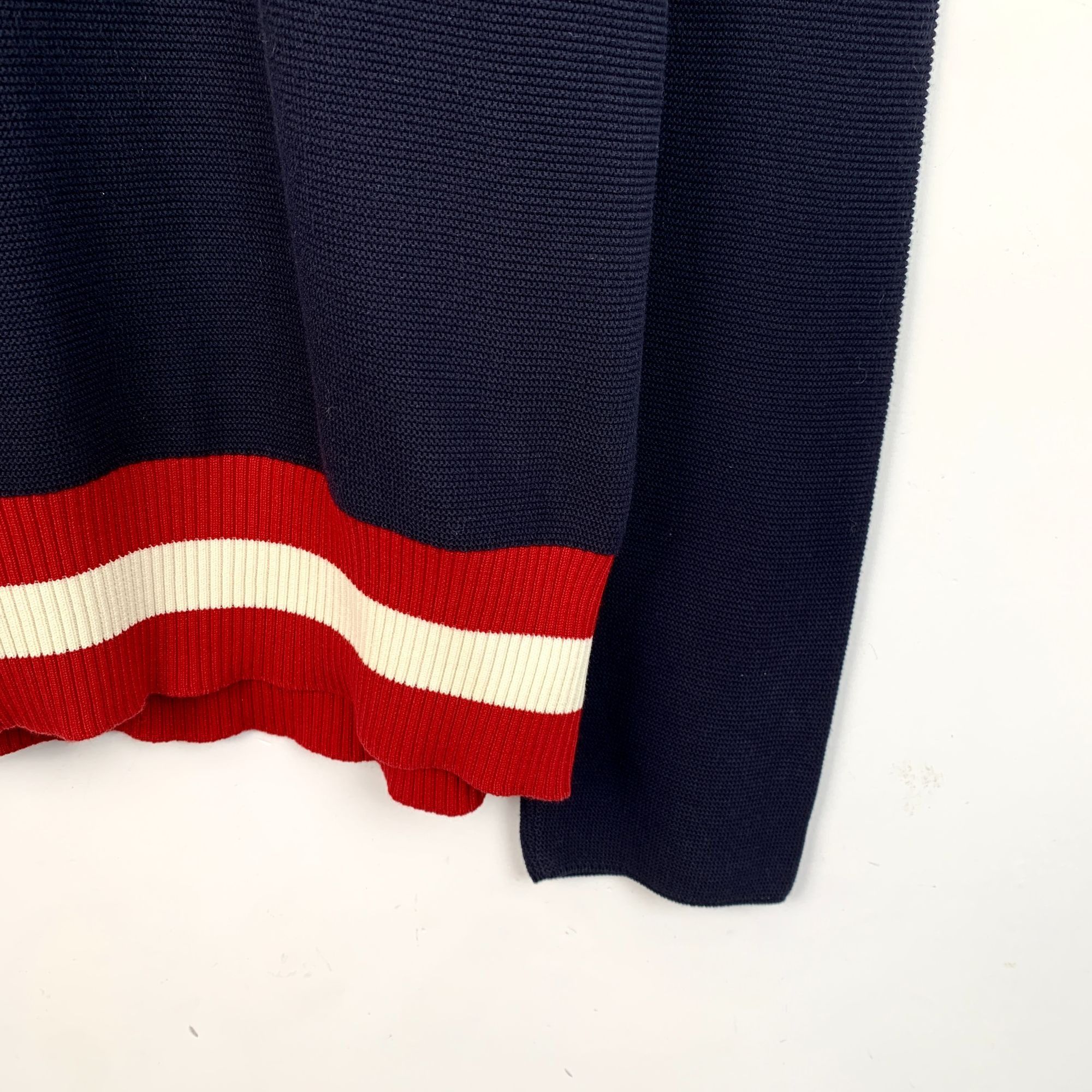 Gucci Gucci Mens Navy Wool & Cotton Sweater With Crest & Stripes M Size L / US 10 / IT 46 - 4 Thumbnail