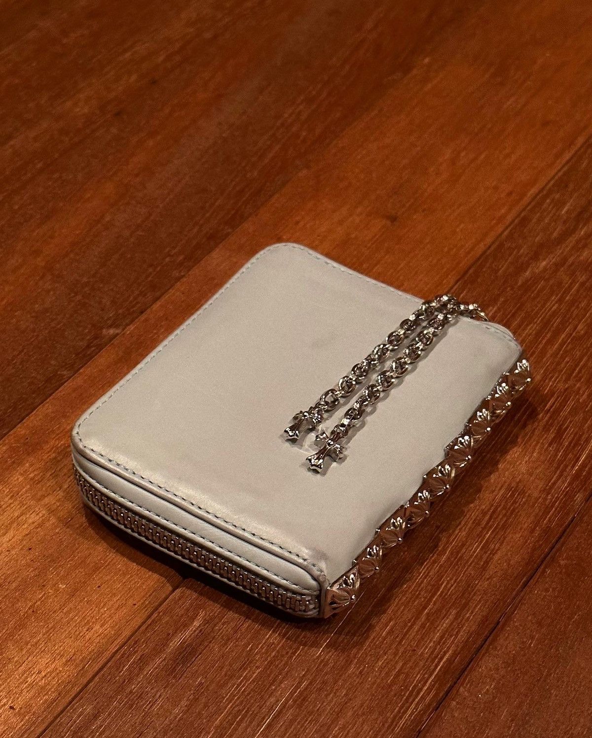 image of Chrome Hearts Arctic Glacier Blue Rhodium Cross Wallet in Baby Blue, Men's