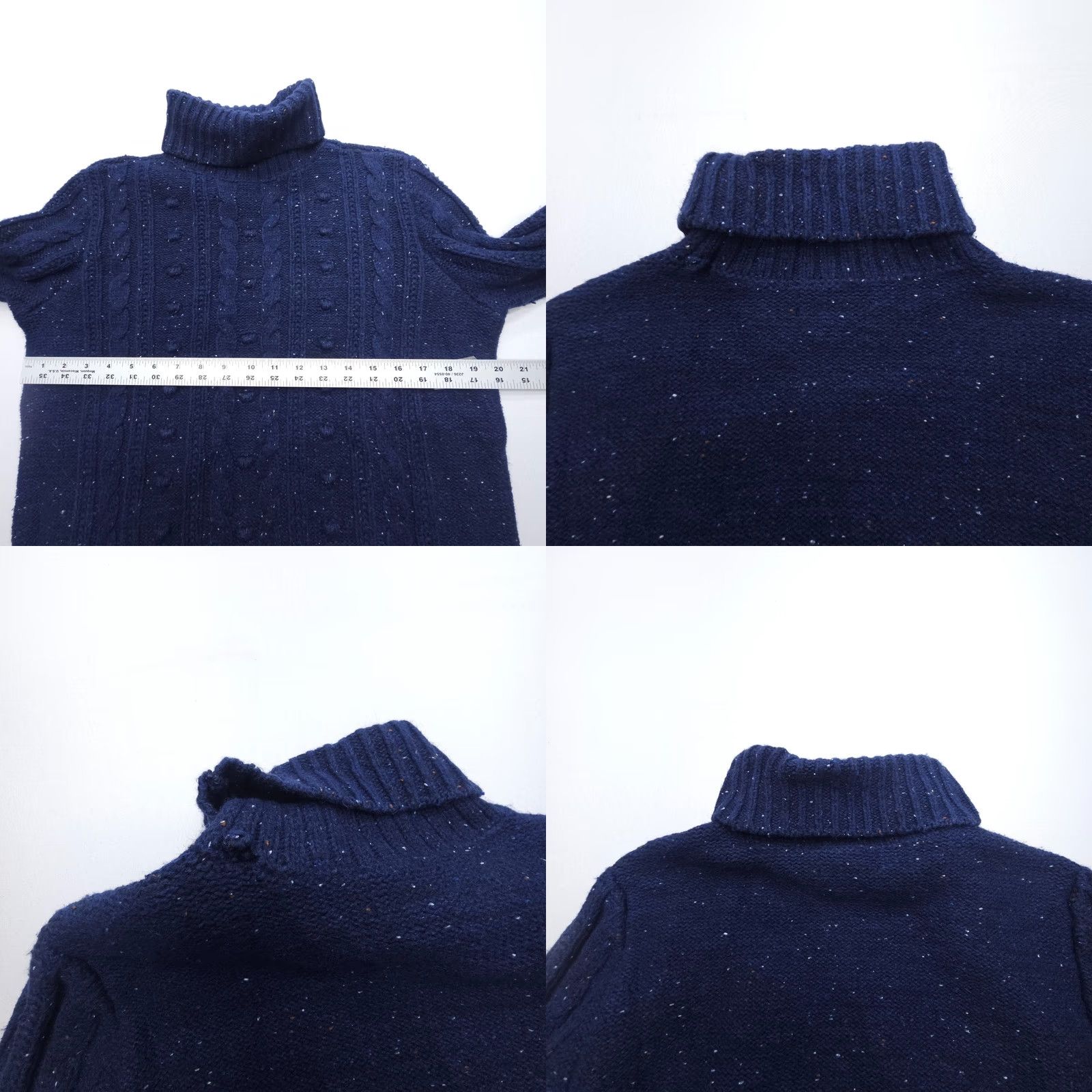 Lands' End Lands End Cable Knit Sweater Womens Medium Blue Speckle Cotton Wool Fisherman Pullover Turtleneck Casual Knit Top Mens? Size M / US 6-8 / IT 42-44 - 8 Thumbnail