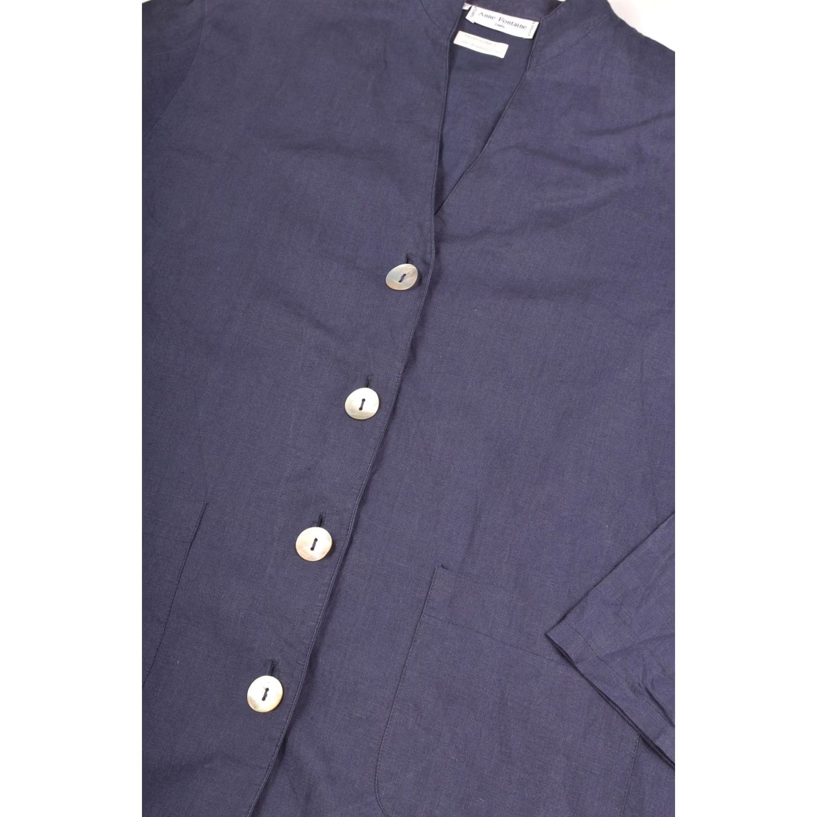 ANNE FONTAINE Anne Fontaine Paris Linen Flax Button Designer Shirt Navy Made in France Size 2 Blue Women Button-Up XS-2 Size XS / US 0-2 / IT 36-38 - 2 Thumbnail