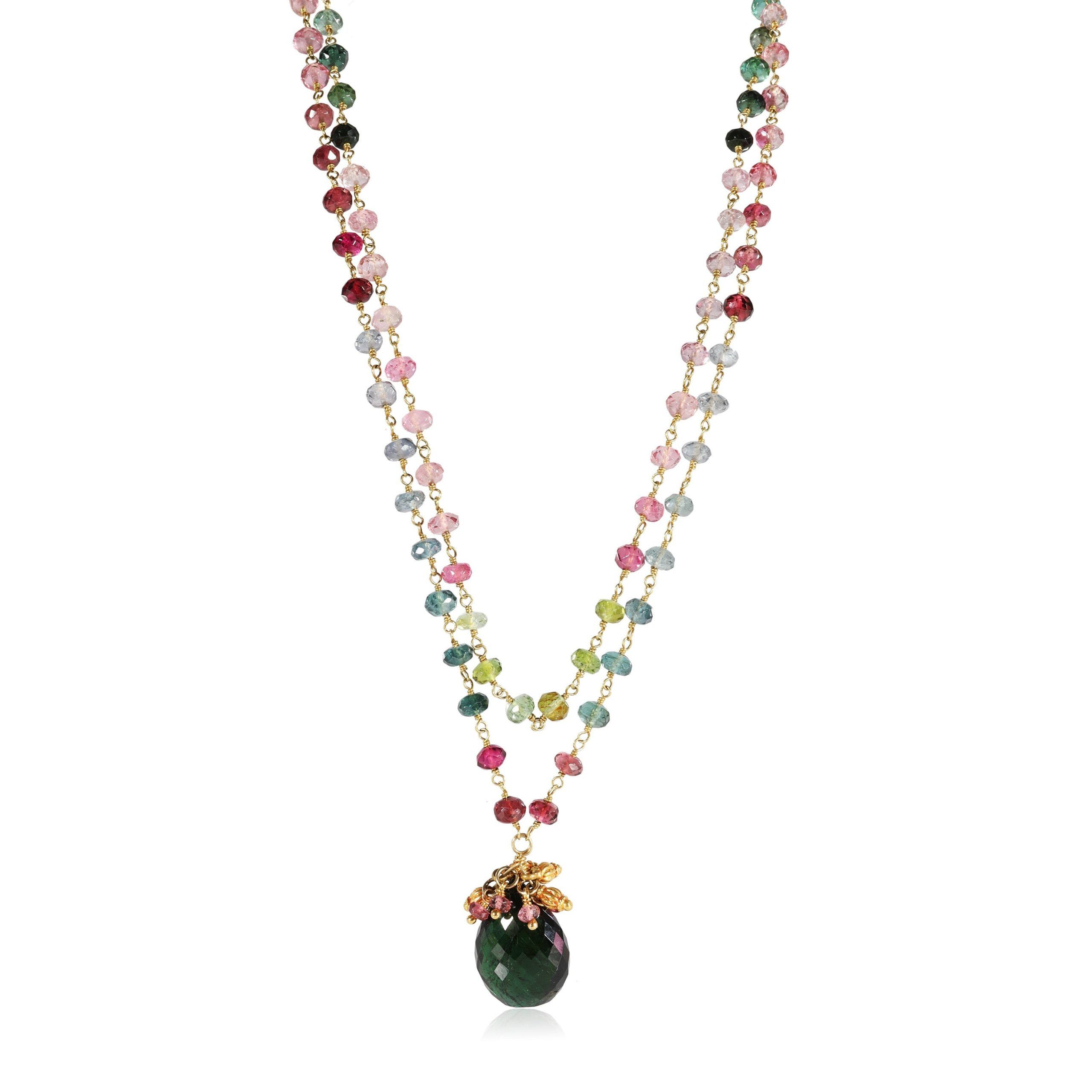 image of David Yurman Tourmaline Bead Double Strand Necklace In 18K Yellow Gold, Women's