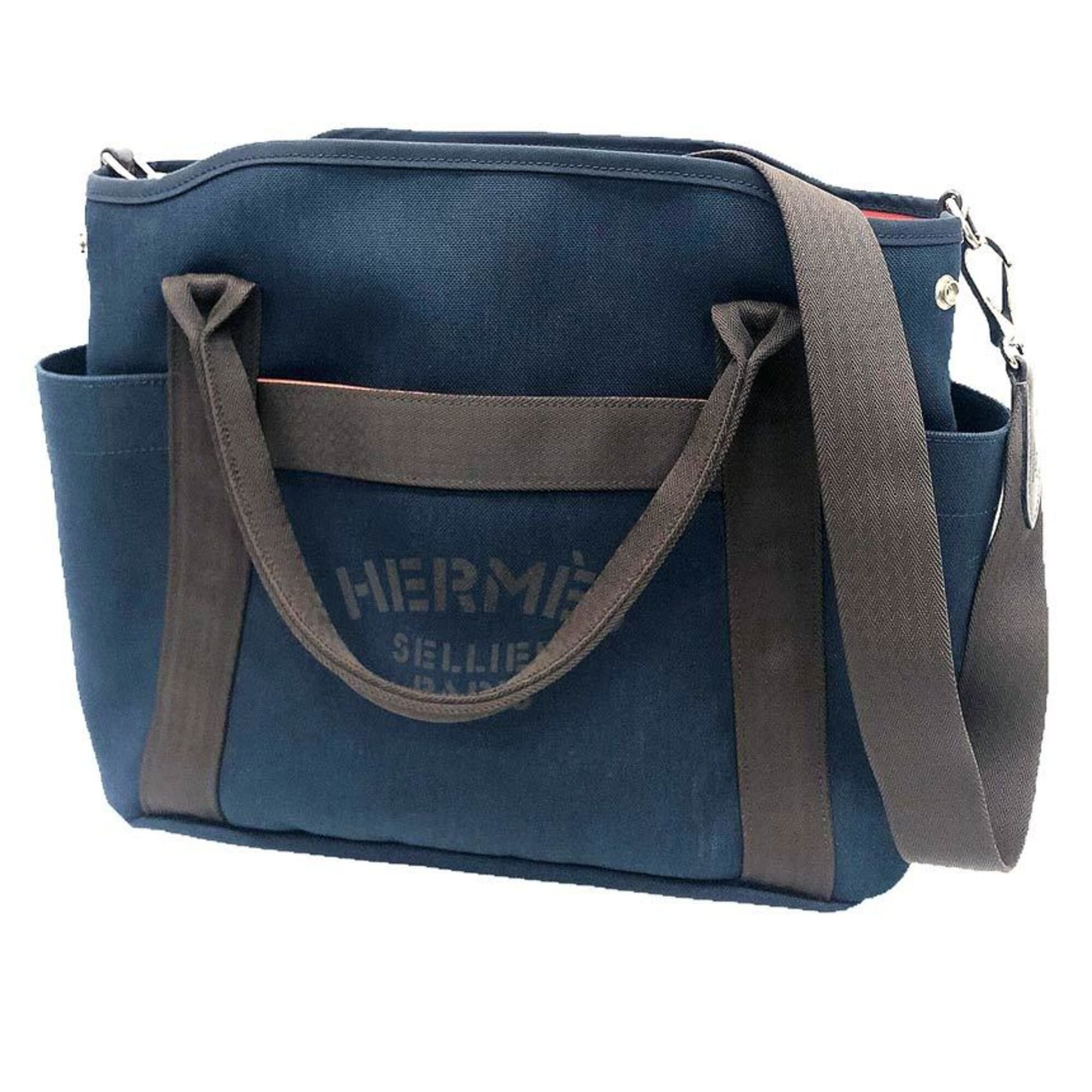 Hermes HERMES Sac de Pansage Groom Tote Bag Shoulder Toile Military Canvas Navy x Brown Y Stamp Men's Women's Size ONE SIZE - 1 Thumbnail