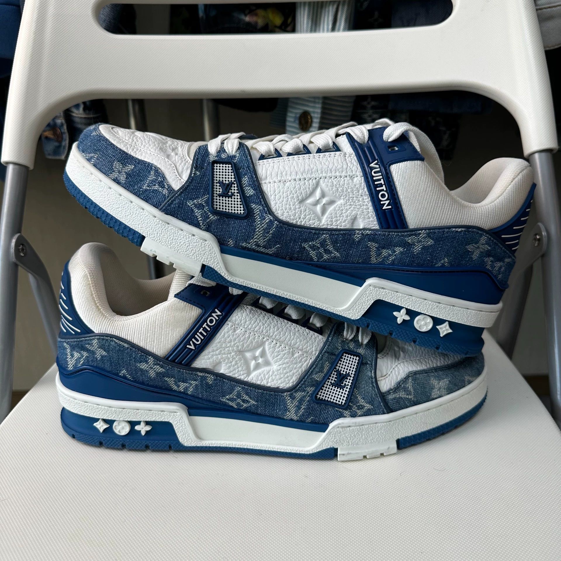 Louis Vuitton LOUIS VUITTON Trainer Denim-Leather Low Blue White Size US 9.5 / EU 42-43 - 6 Thumbnail
