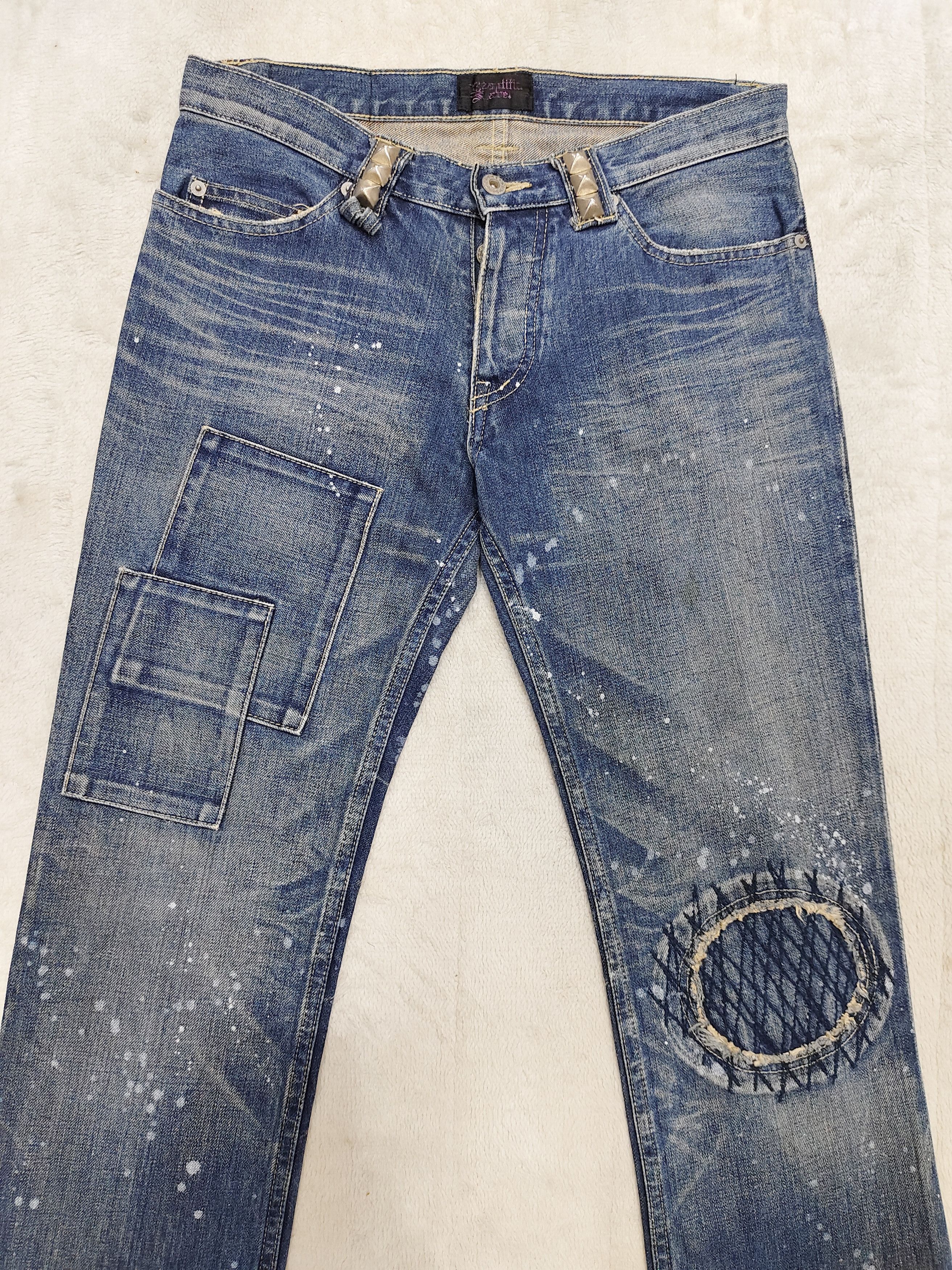 Japanese Brand Rare I*rish🇯🇵 Pacthwork Paint Splatter Punk Studded Jeans Size US 30 / EU 46 - 2 Thumbnail