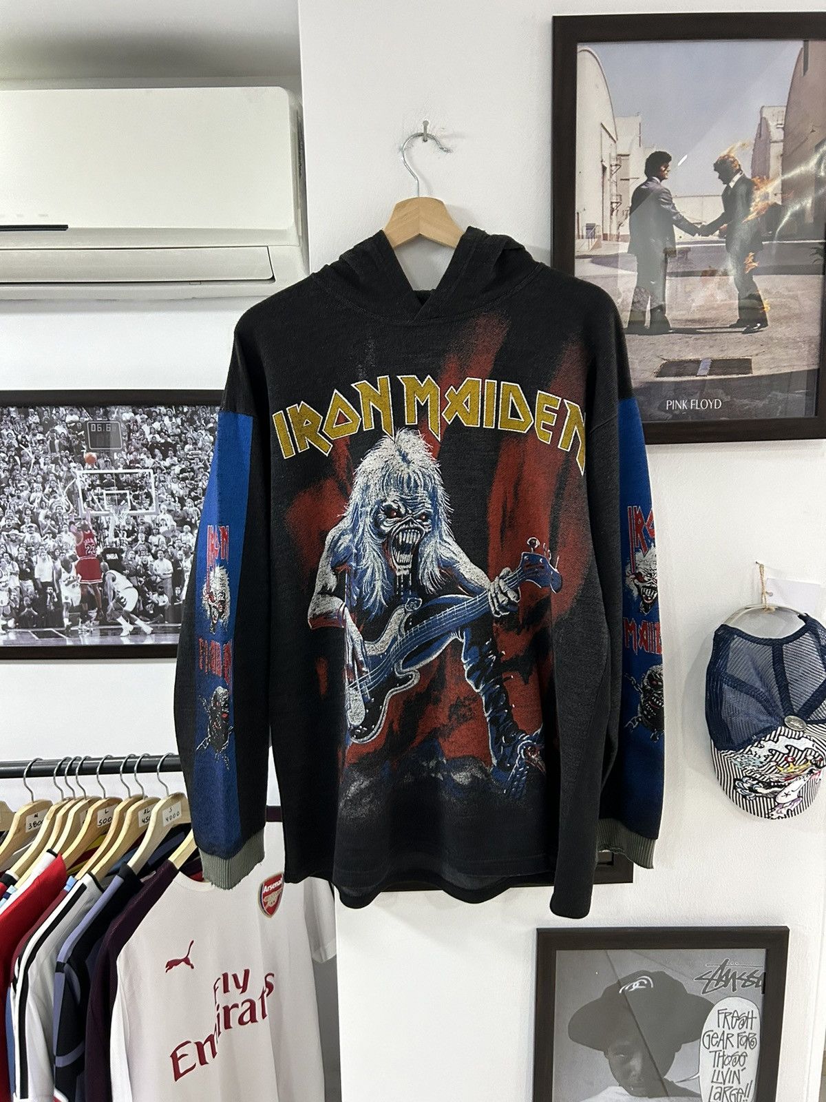 image of 90's Aop Iron Maiden Hoodie in Black, Men's (Size XL)