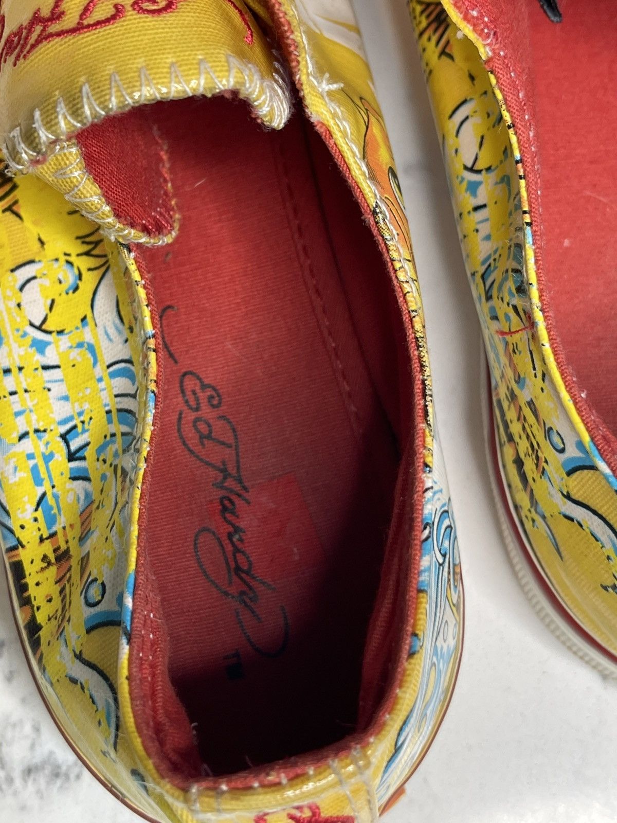 Ed Hardy Y2K Ed Hardy Low Top Sneakers Yellow w Fish Print Logo Sz 9 Size US 9 / IT 39 - 17 Thumbnail