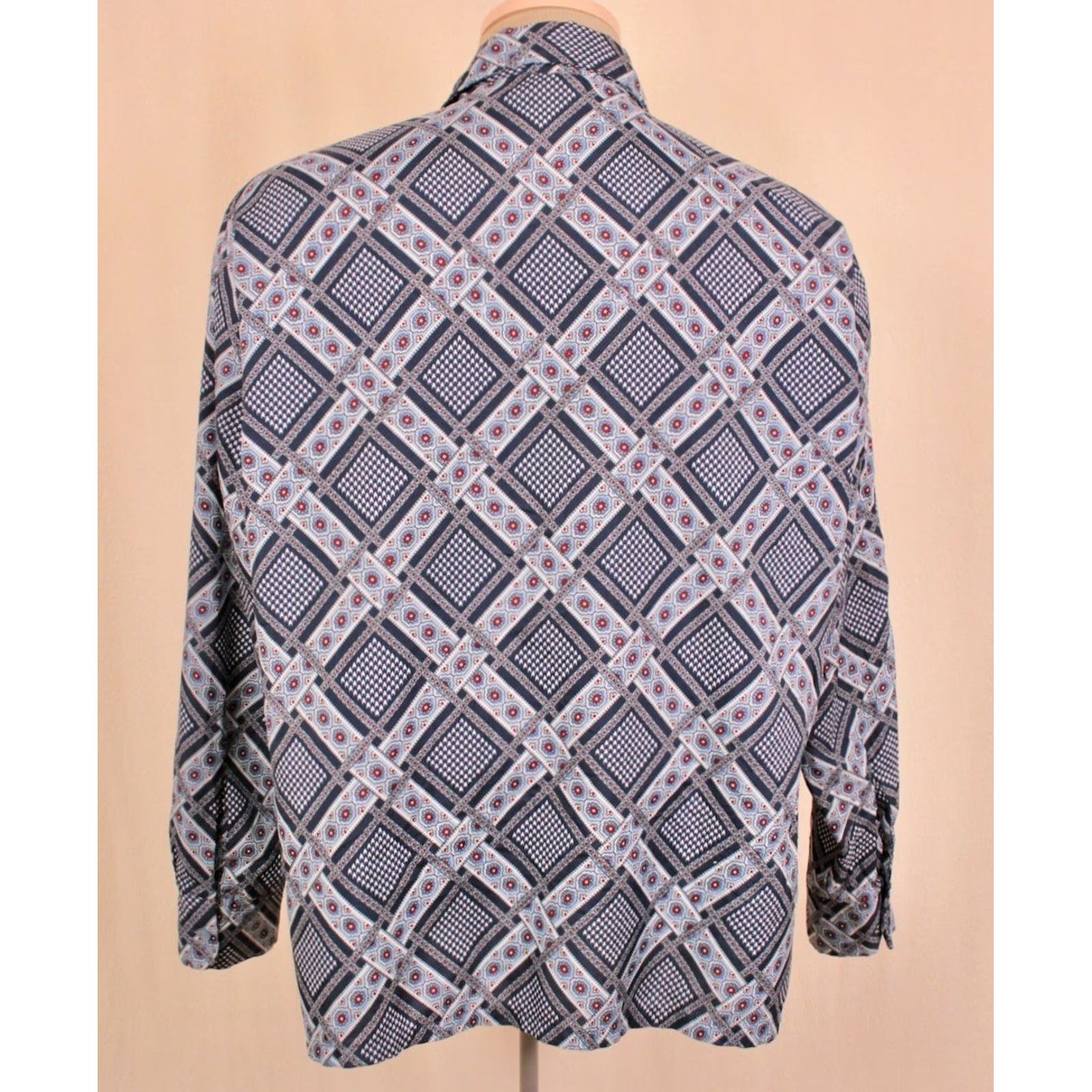 JCPenney JC Penney 70s Polyester Shirt Blue Geometric Print Men's L Vintage Diso Shirt Size US L / EU 52-54 / 3 - 2 Thumbnail