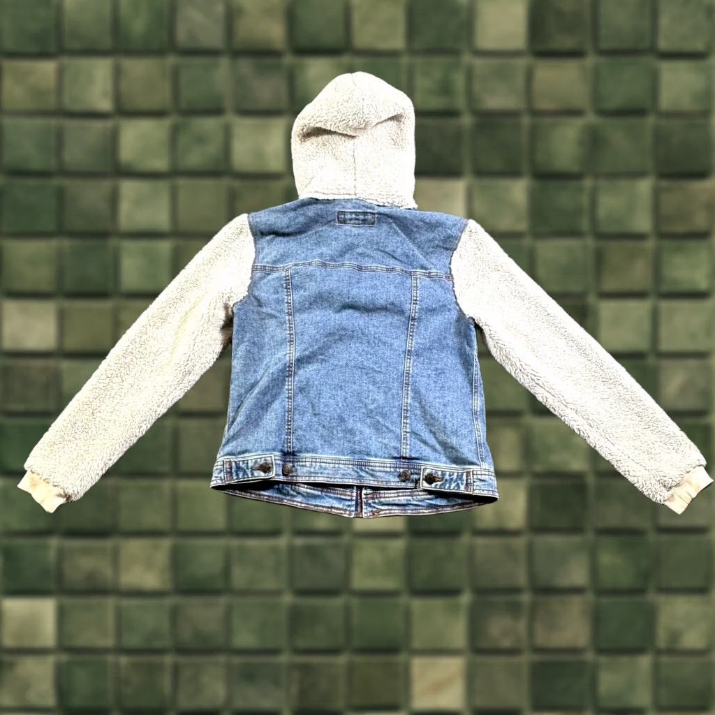 Vintage Maurices Jacket Womens Small Blue Denim Cotton Sherpa Hooded Full Zip Winter Size S / US 4 / IT 40 - 1 Thumbnail