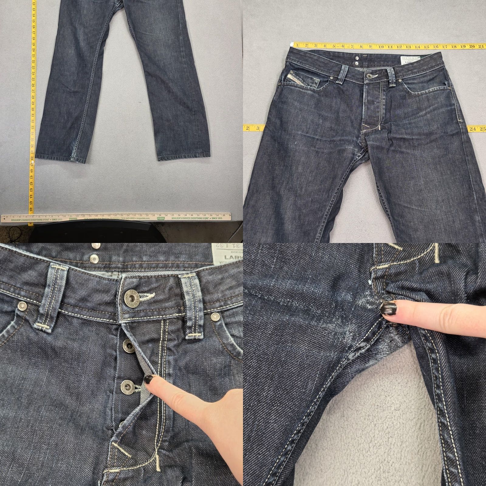 Diesel Diesel Larkee Jeans Mens 32x29 Blue Straight Button Fly Distressed 0088Z Vintage No Size US 32 / EU 48 - 8 Thumbnail