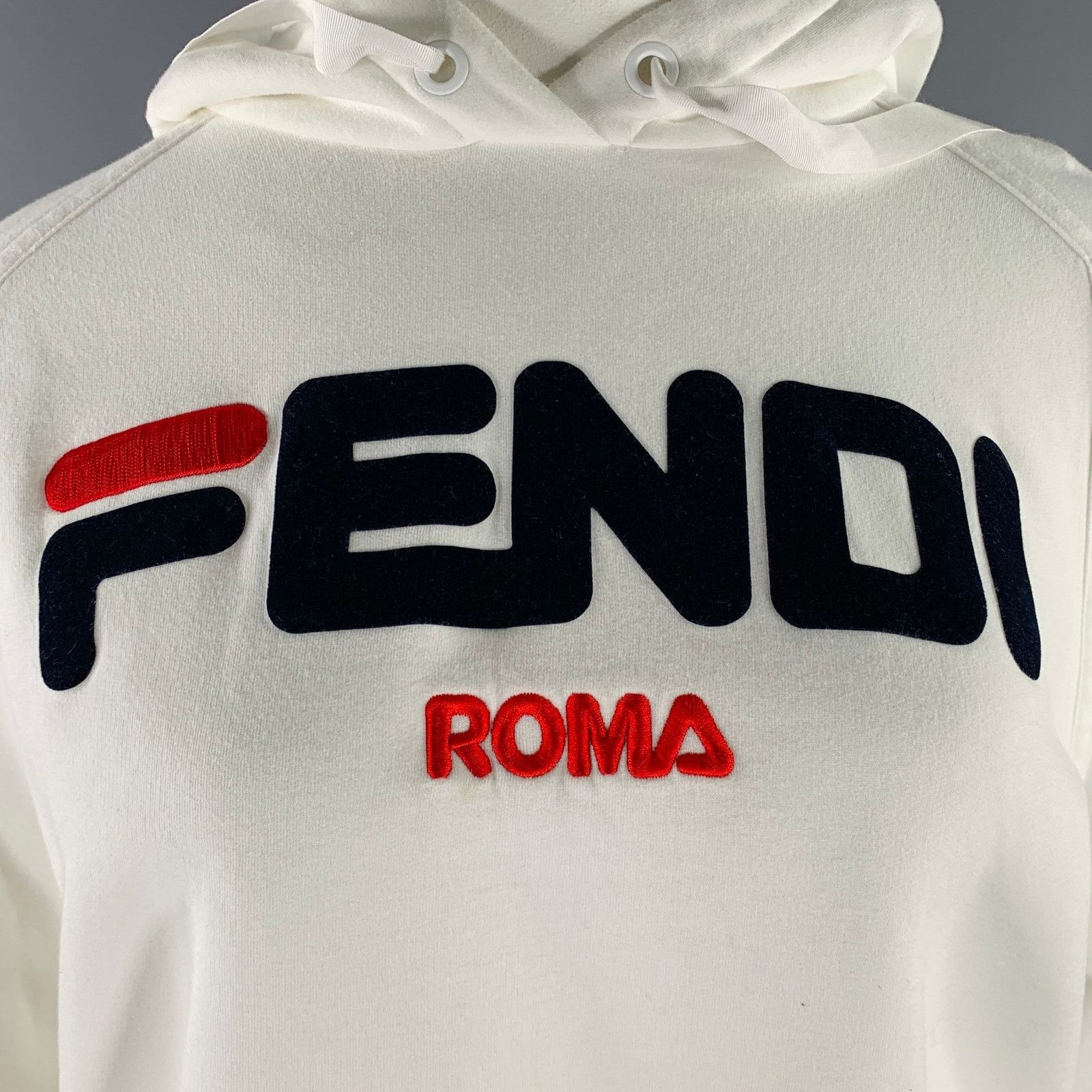 Fendi L White Black Red Cotton Logo Hoodie Casual Top Size L / US 10 / IT 46 - 2 Thumbnail
