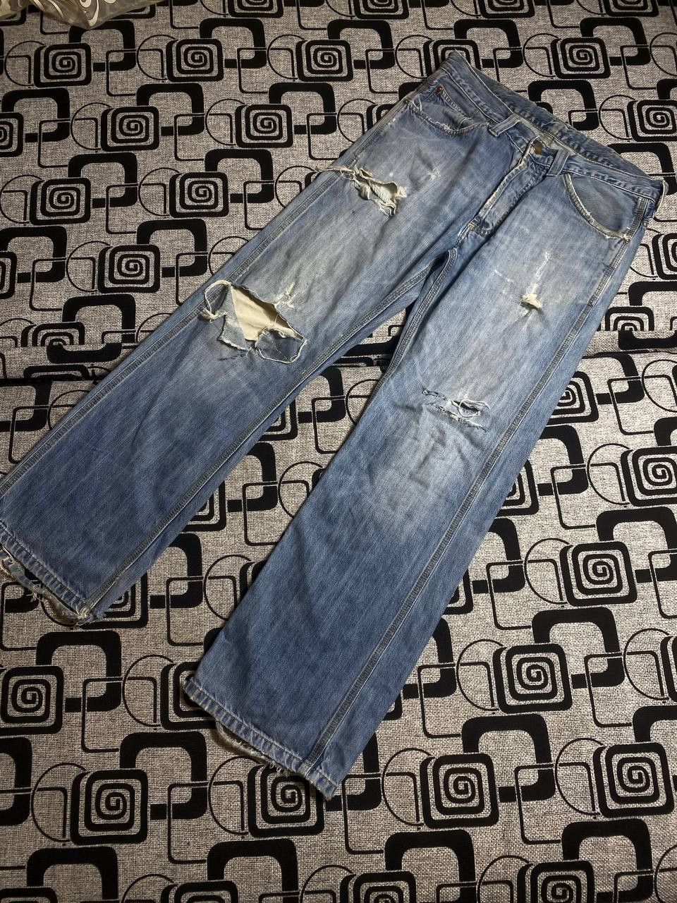 Carhartt × Japanese Brand Crazy Crash Dirty Baggy Faded Jean Japan Avant Garde Style Size US 34 / EU 50 - 4 Thumbnail