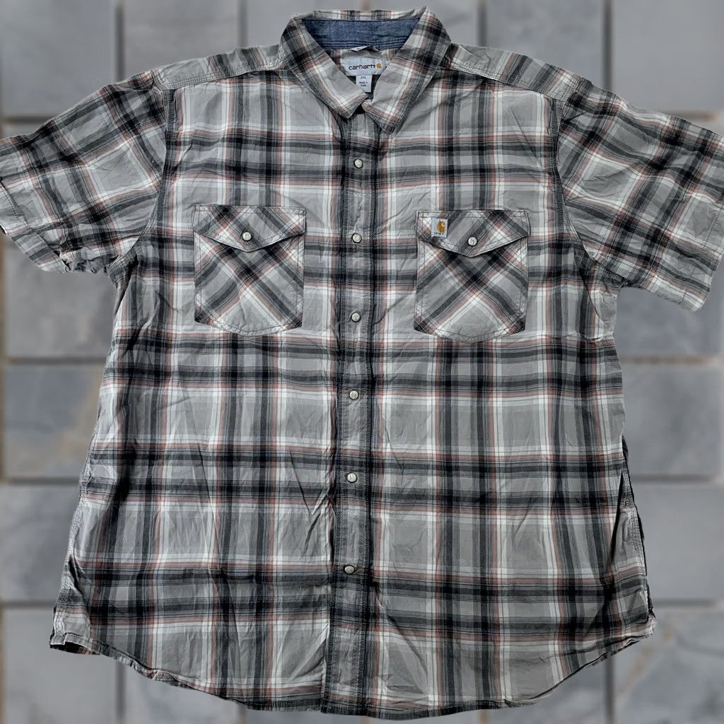 Carhartt Carhartt Shirt Mens 2XL Gray Plaid Short Sleeve Button-Up Relaxed Fit Rugged Flex Bozeman Size US XXL / EU 58 / 5 - 1 Thumbnail