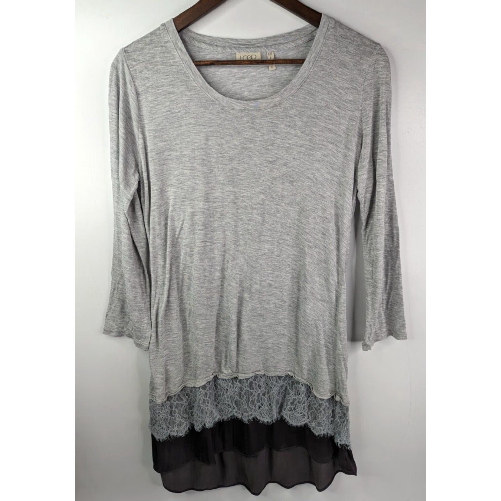 Vintage LOGO Lori Goldstein Grey Tunic 3/4 Sleeve Floral Hem Shirt Women's XXS Size XXS / US 00 / IT 34 - 2 Thumbnail