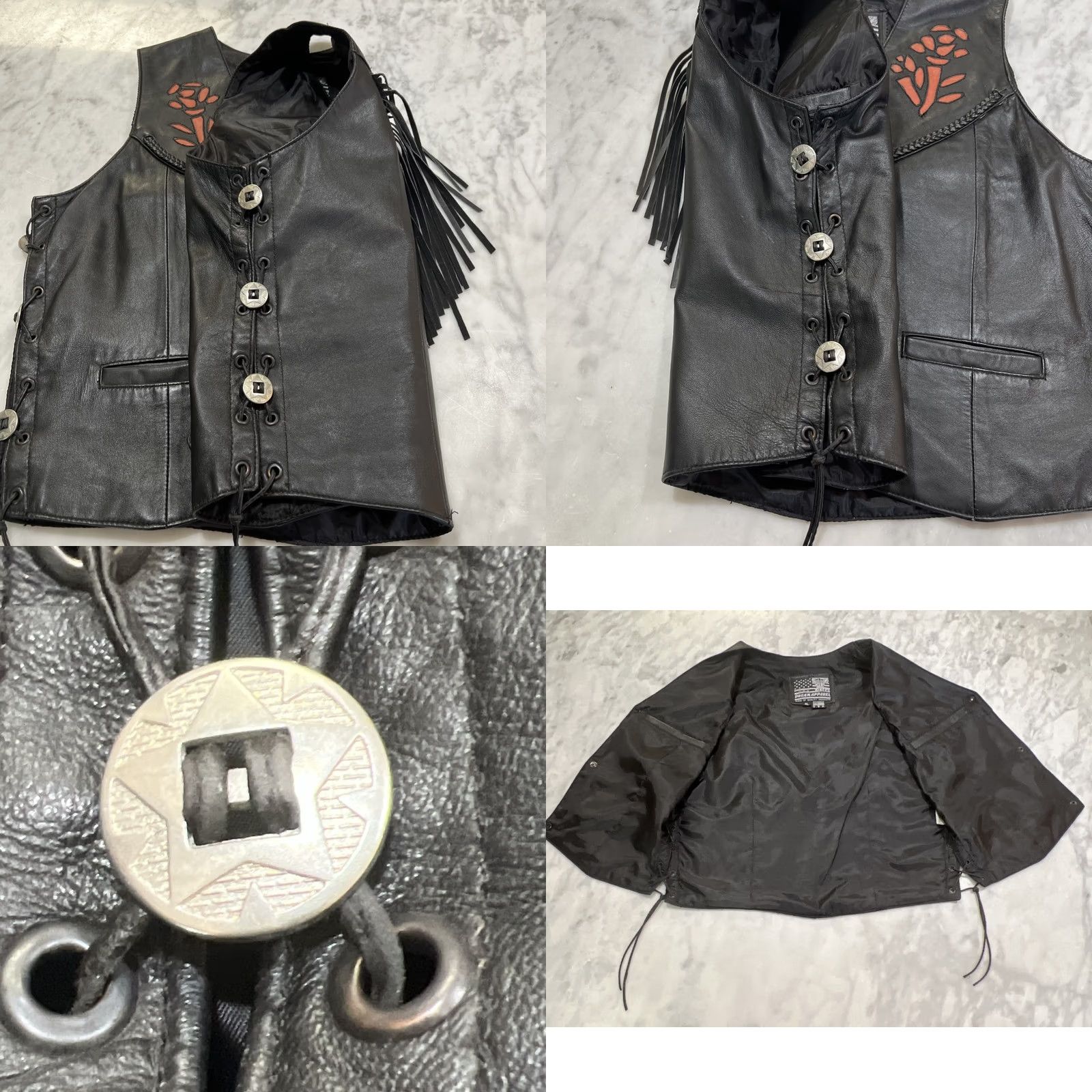 Vintage Bikers Dream Apparel Vest Womens XL Black Leather Floral Fringe Snap Pockets Harley Key Chain Casual Biker Size XL / US 12-14 / IT 48-50 - 10 Thumbnail