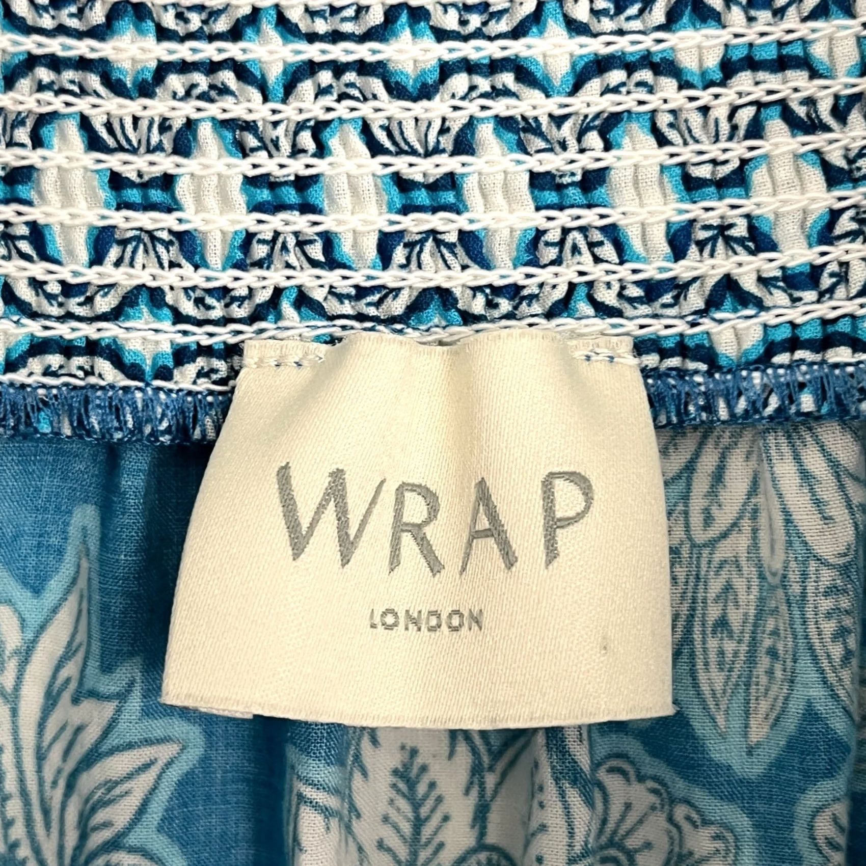 Vintage Wrap London Maxi Skirt Women UK 10 US 6 Blue Floral Elastic Smocked Pockets Boho Size 28" / US 6 / IT 42 - 2 Thumbnail