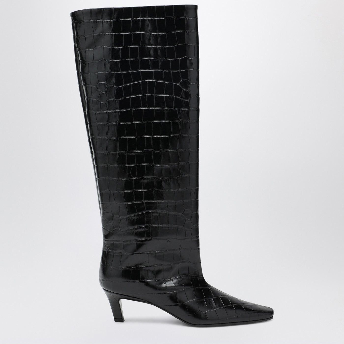 Toteme Toteme Black Croc-Embossed Leather Boots Size US 6 / IT 36 - 1 Thumbnail