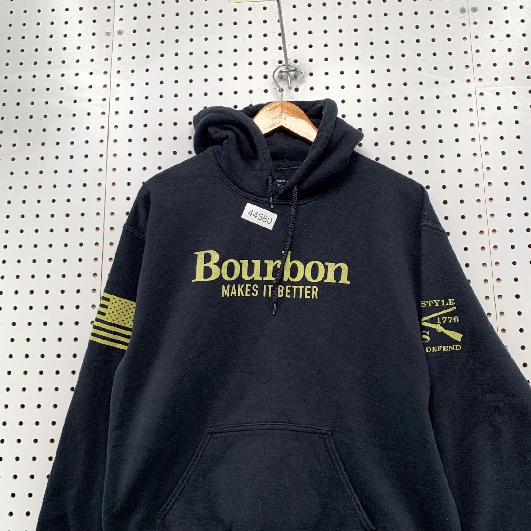 Vintage Grunt Style Sweatshirt Mens Medium Hoodie Black Boubon Makes It Better USA Flag Size US M / EU 48-50 / 2 - 2 Thumbnail