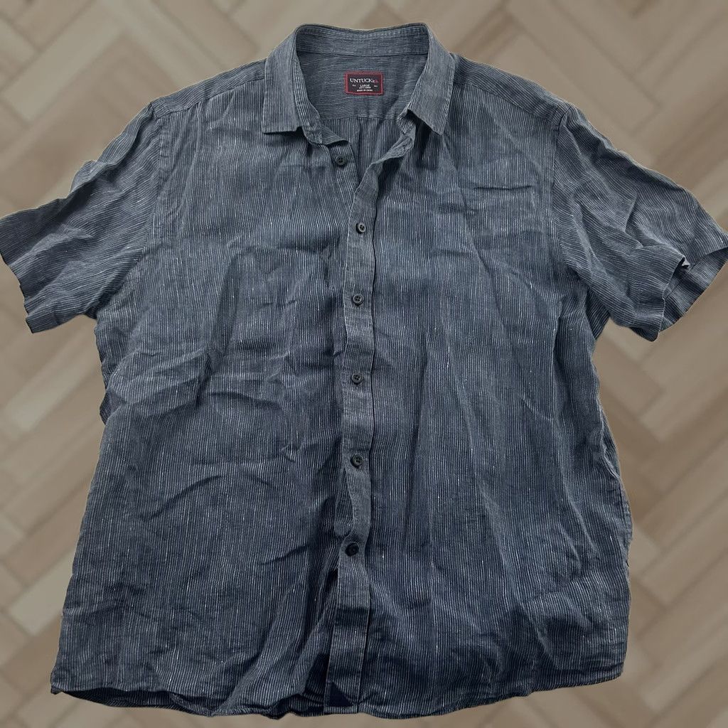 UNTUCKit UNTUCKit Short Sleeve Shirt 100% Linen Button Front Blue Mens Large L Shirt Size US L / EU 52-54 / 3 - 1 Thumbnail