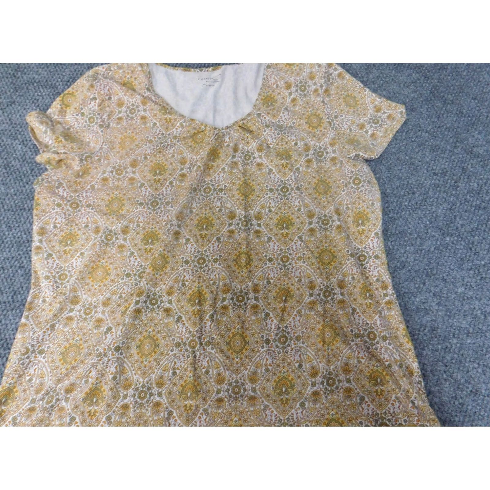 Charter Club Charter Club Blouse 3X Womens Yellow Floral Crew Neck Long Sleeve Cap Sleeve Ruffle Polyester Rayon Breathing Casual Classic Vintage: No Size XXL / US 16-18 / IT 52-54 - 3 Thumbnail