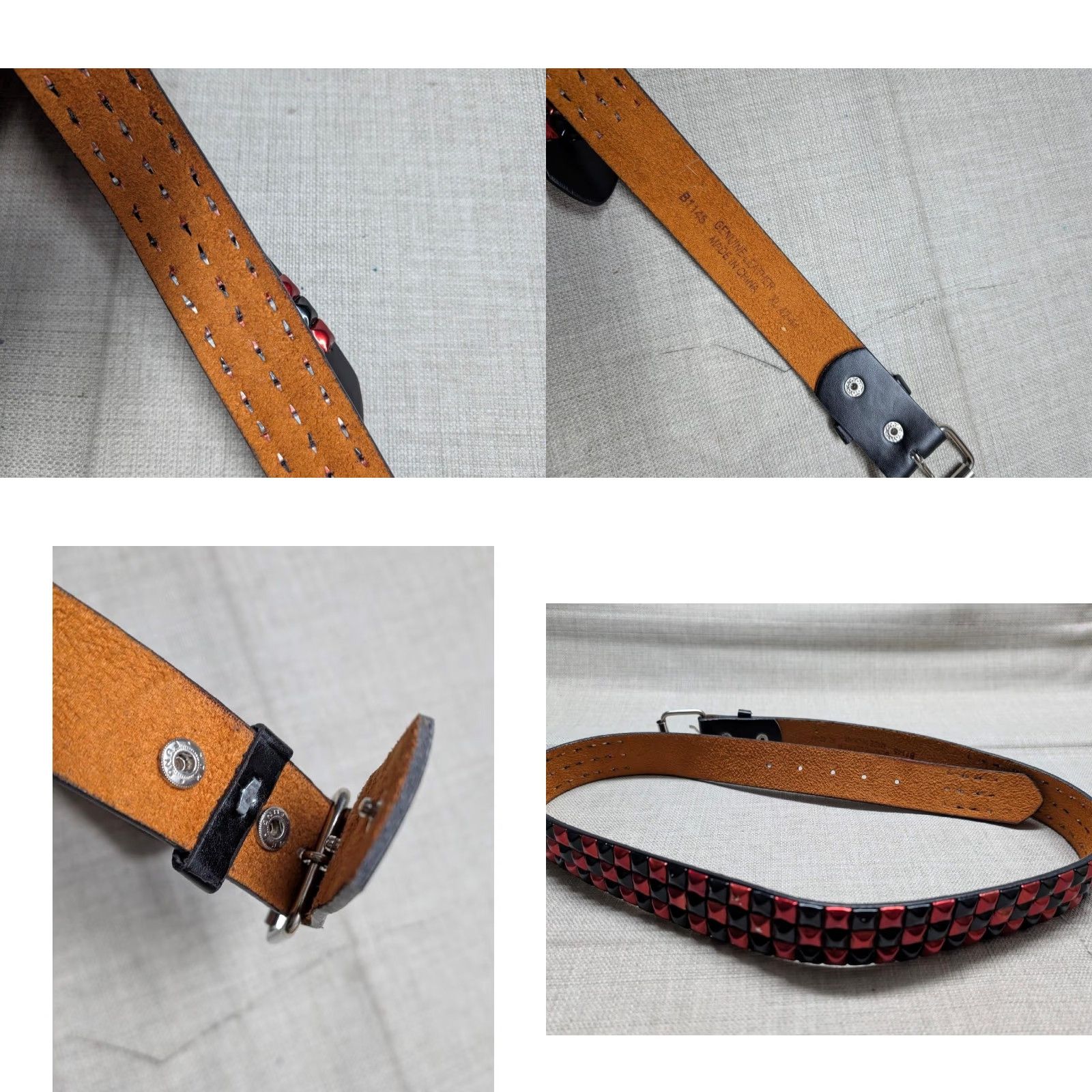 Vintage VINTAGE Y2K belt STUDDED red black leather 42 Western belt Men size 42/43 Size 42 - 8 Thumbnail