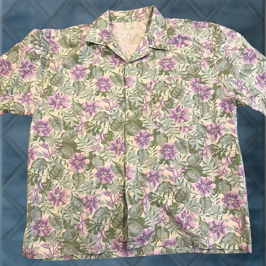 Pop Trading Company VINTAGE Tikal Trading Company Floral Hawaiian Shirt 100% Cotton Men's XL Green Hawaiian Floral ShortSleeve Collared Shirt Mens XL Size US XL / EU 56 / 4 - 1 Thumbnail