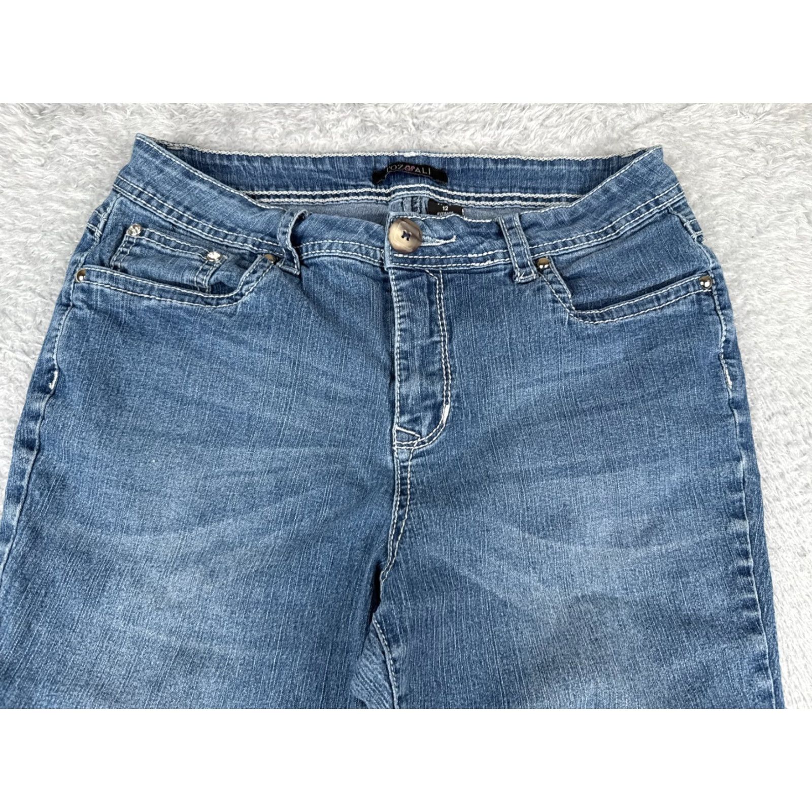 Denime Roz & Ali Jeans Women 12P Blue Denim Bootcut Mid Rise 30x28 Embellished Embroidered Logo 5-Pocket Design Cotton Denim Jeans Womens Size 34" / US 12 / IT 48 - 4 Thumbnail