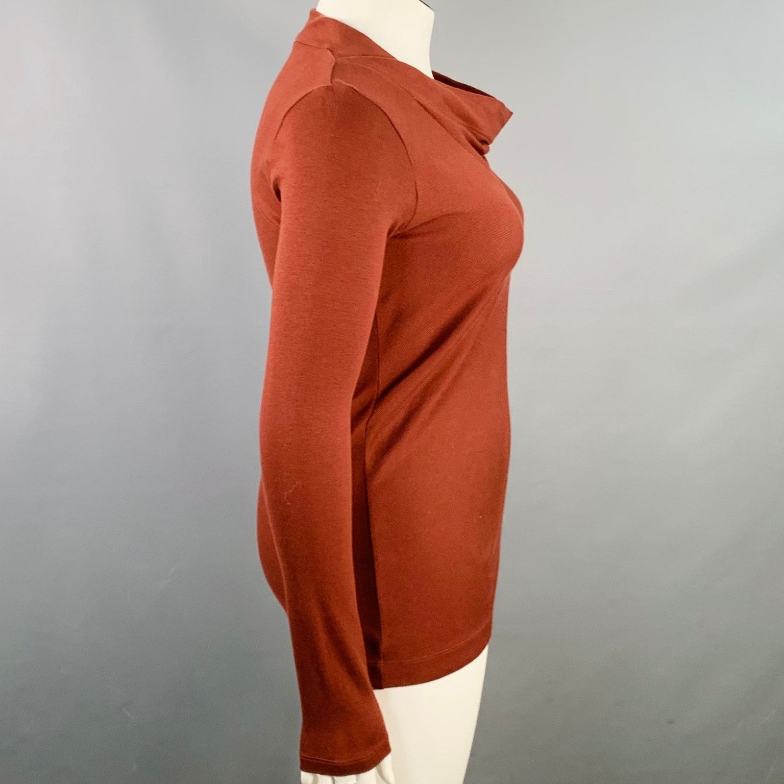 Brunello Cucinelli BRUNELLO CUCINELLI Red Burgundy Cotton Cowl Neck Pullover Size L / US 10 / IT 46 - 2 Thumbnail