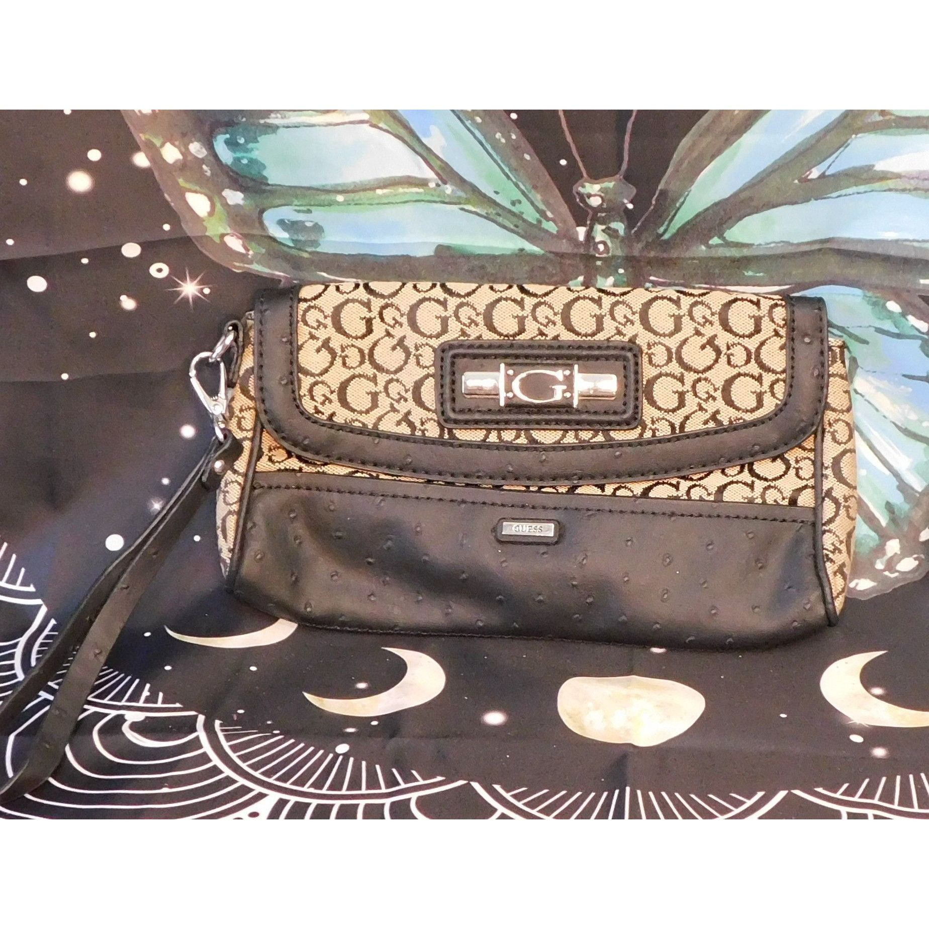 Guess Preppy Guess Black And Beige Monogram Wristlet Size ONE SIZE - 1 Thumbnail
