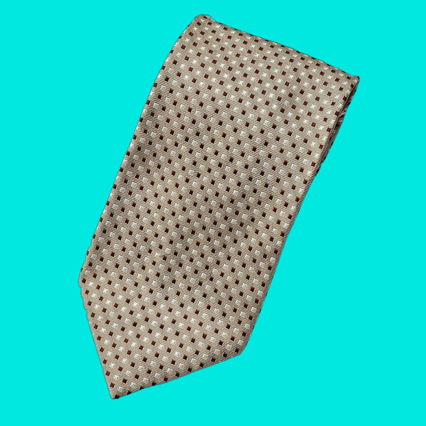 Ermenegildo Zegna Ermenegildo Zegna Tie Geometric Beige Squares 100% Silk Woven Long 59.5 x 3.75" Mens Size ONE SIZE - 1 Thumbnail