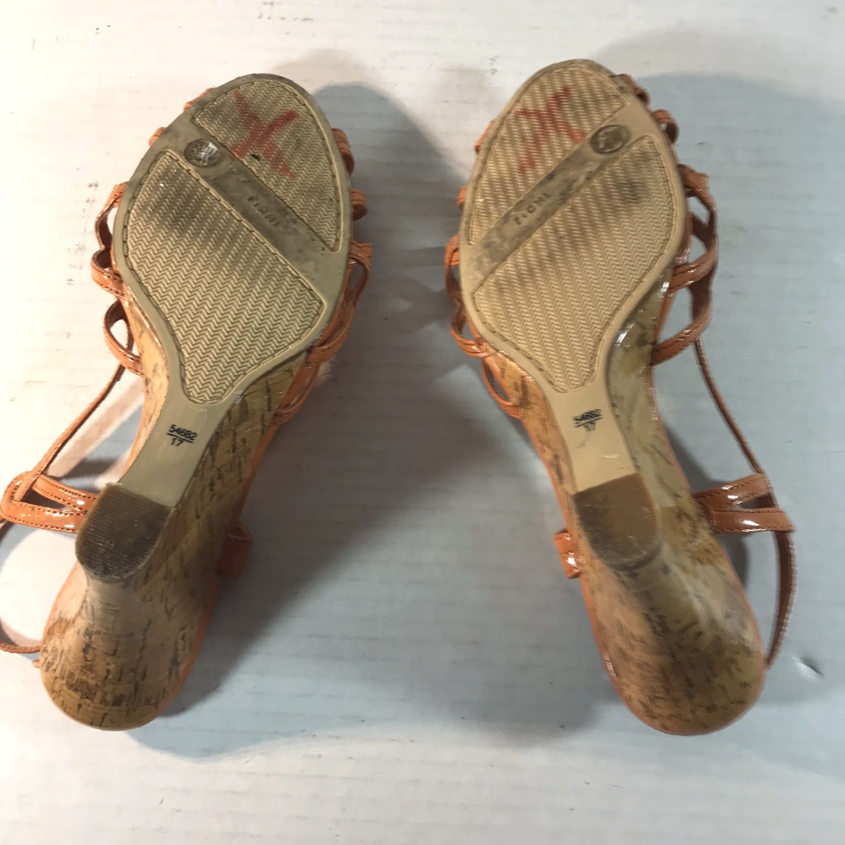 Vintage VINTAGE Fidni Orange Patent Faux Leather Wedge Heels Womens Size 6.5W Open Toe Strappy Platform Fall Summer Shoes Size US 6.5 / IT 36.5 - 5 Thumbnail