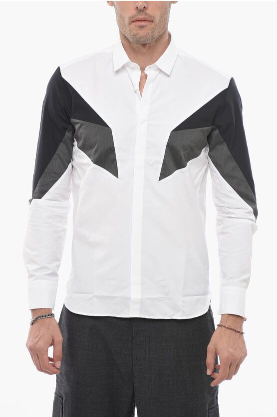 image of Neil Barrett Classic Collar Popeline Cotton Shirt in White, Men's (Size XS)