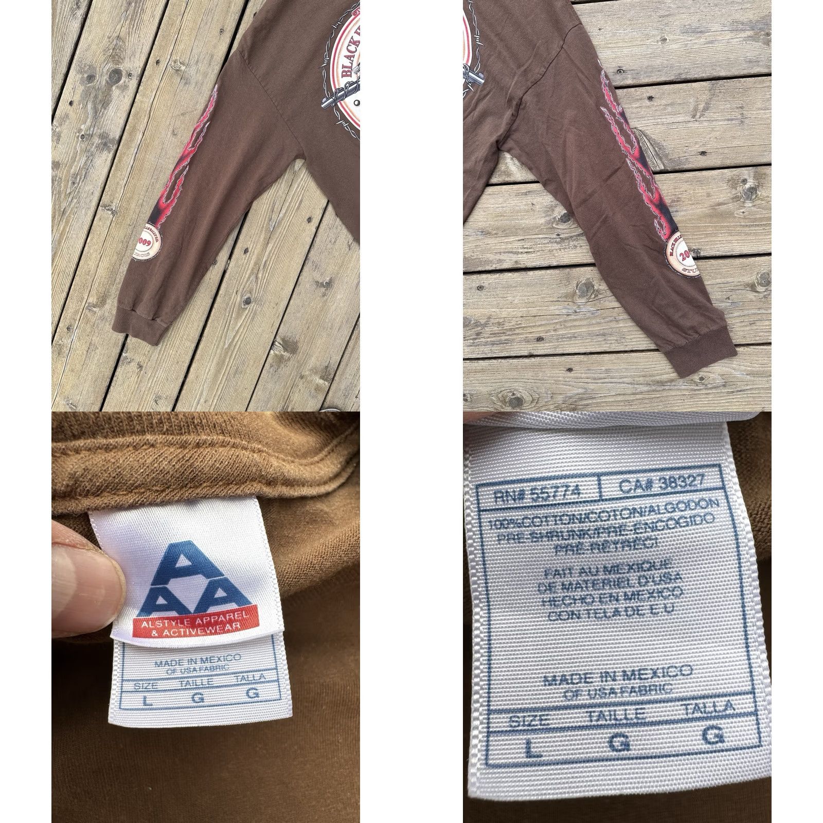 AAA VINTAGE Sturgis Black Hills Rally 2009 Long Sleeve Graphic Tee Biker Flames Brown L Mens Size US L / EU 52-54 / 3 - 8 Thumbnail