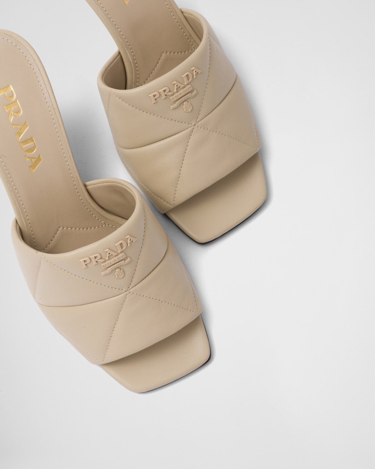 Prada oc11z0625 Quilted Nappa Leather Heeled Sandals in Beige Size US 11 / IT 41 - 6 Thumbnail