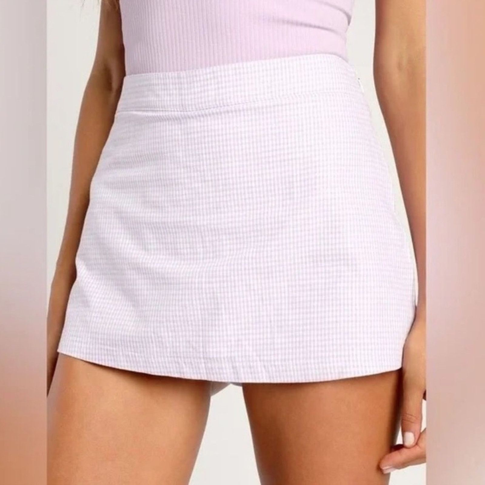 Free People Free People Big Dreams Lavender Gingham Skort Size 8 NEW Size 30" / US 8 / IT 44 - 1 Thumbnail