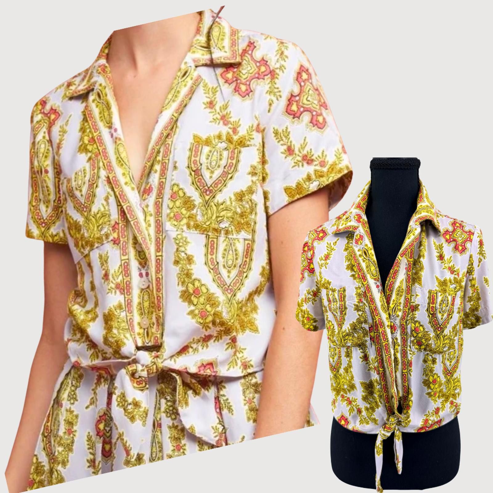 Other Anthropologie Maeve Scarf Print Cropped Blouse 6 Size M / US 6-8 / IT 42-44 - 1 Thumbnail