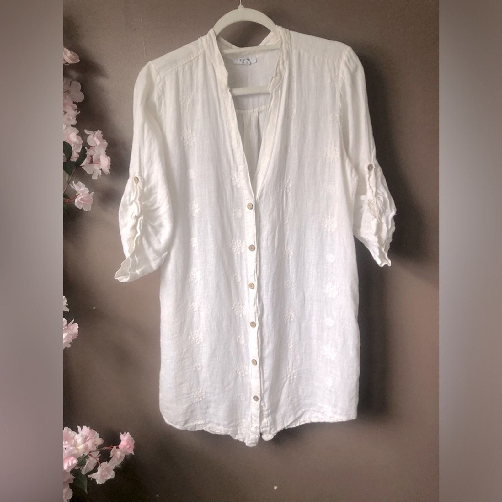 NBDN Nobrandedon Floral embroidered Linen shirt top button up Size S / US 4 / IT 40 - 1 Thumbnail