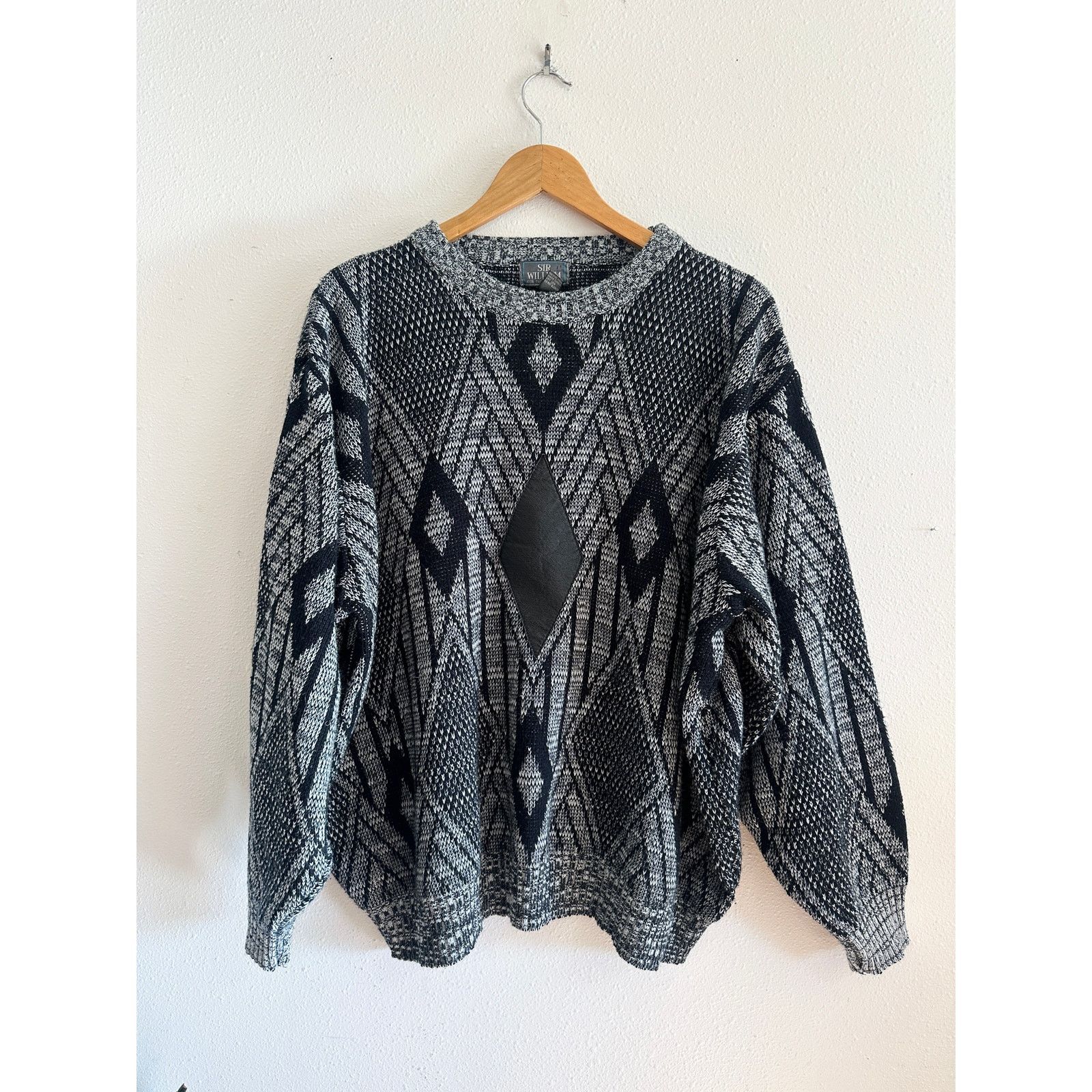 Vintage 80s Leather Diamond Grandpa Sweater Men's 1X Size US XL / EU 56 / 4 - 4 Thumbnail