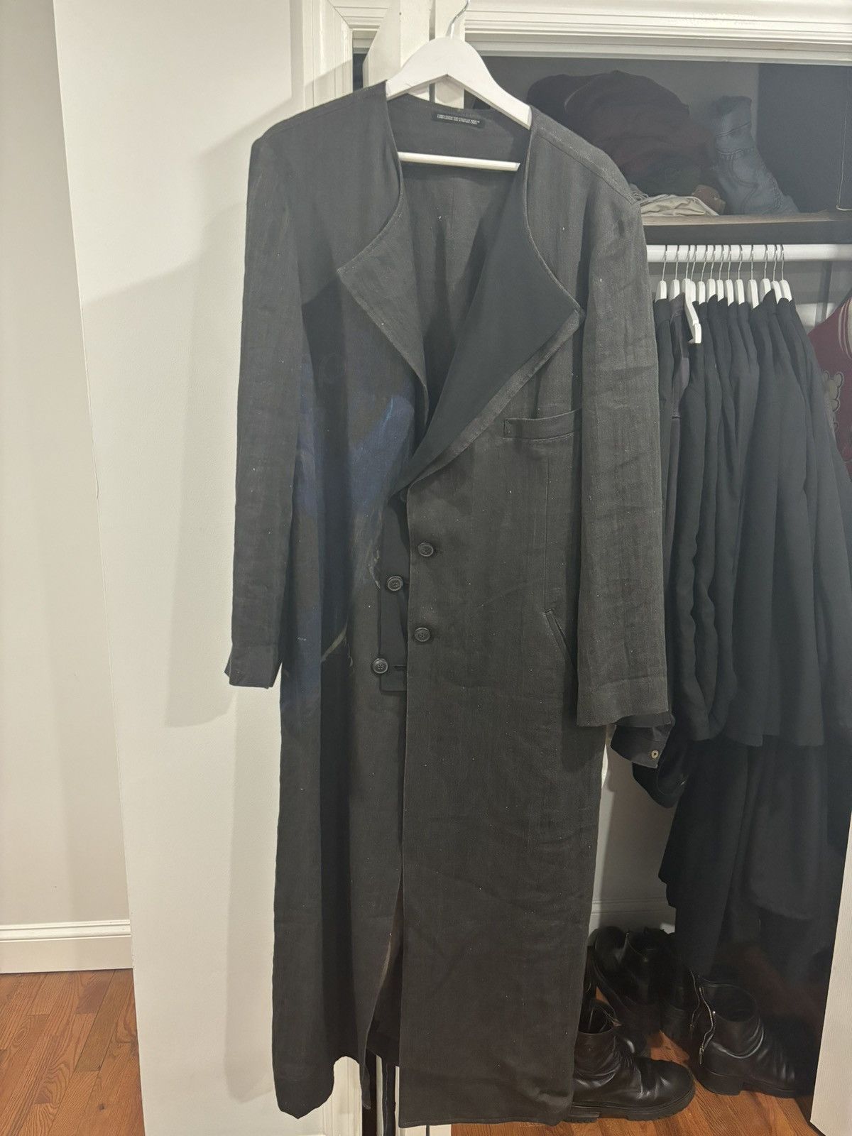image of Yohji Yamamoto Pour Homme 20Ss Runway Linen Coat in Grey, Men's (Size Large)