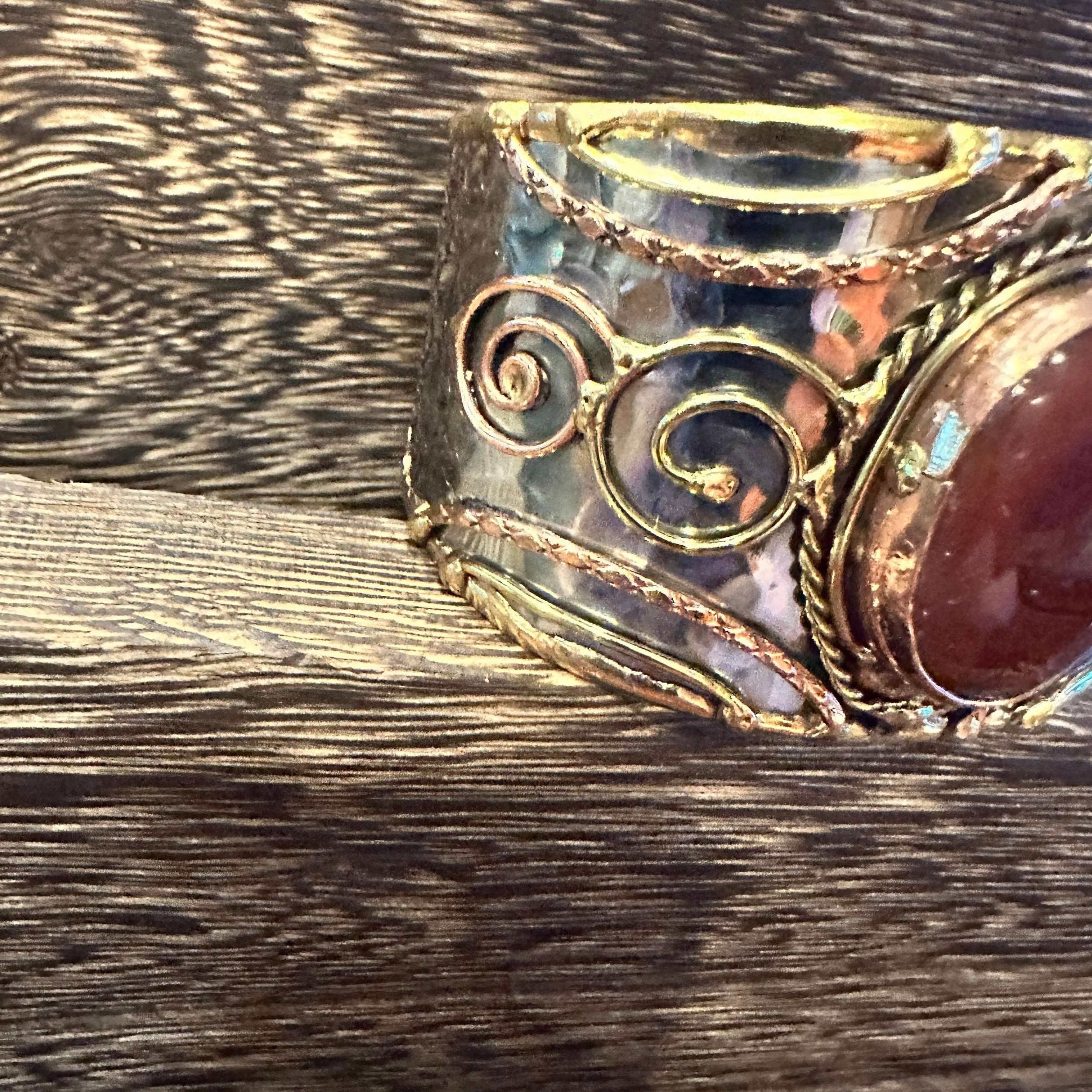 Other Elegant Adjustable Cuff Bracelet with Red Onyx and Mixed Met Size ONE SIZE - 7 Thumbnail