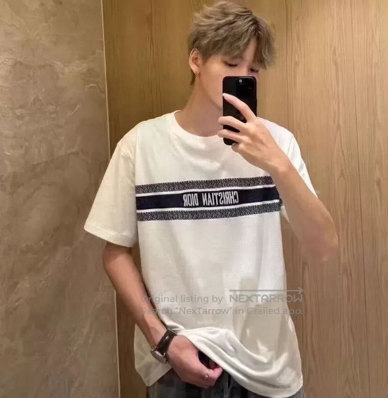 Dior Dior White striped logo letter print cotton round-neck sho Size M / US 6-8 / IT 42-44 - 8 Thumbnail