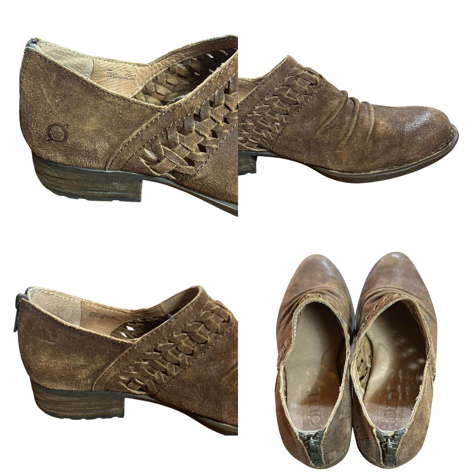 Born Born F36226 Katharina Brown Leather Ankle Bootie Slouch Back Zip Women’s US 8 M Boots Size US 8 / IT 38 - 9 Thumbnail